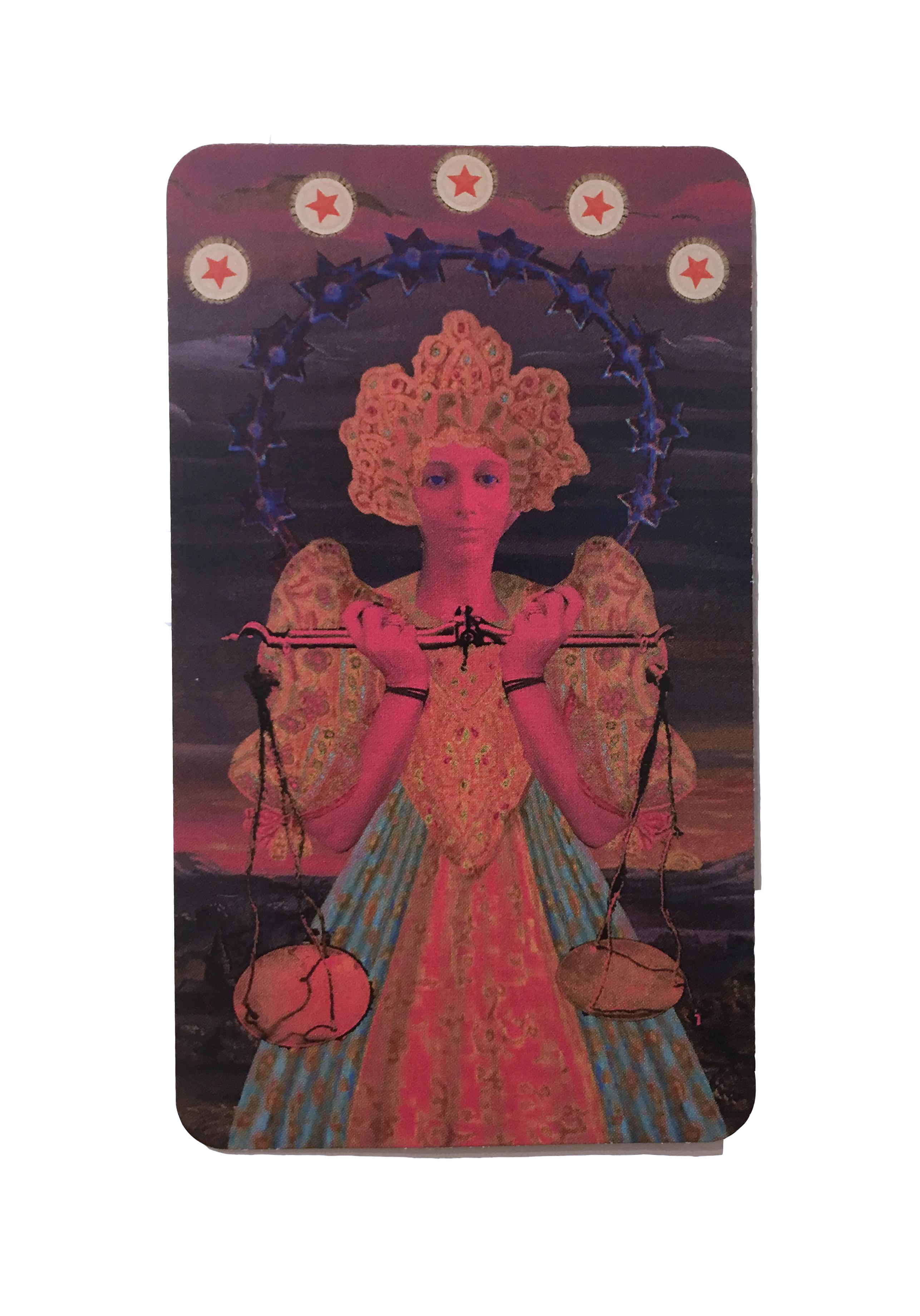 Libra, collage zodiacal, impresión, figurativo, oro, tarot, horóscopo, borde metálico en venta 1