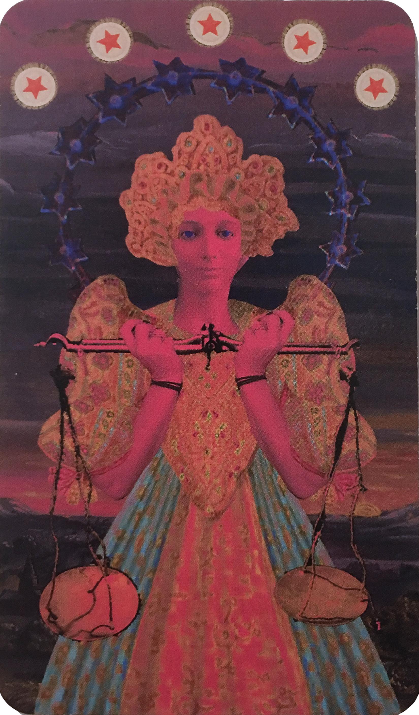 Bilancia, collage Zodiac, stampa, figurativo, oro, tarocchi, oroscopo, bordo metallico