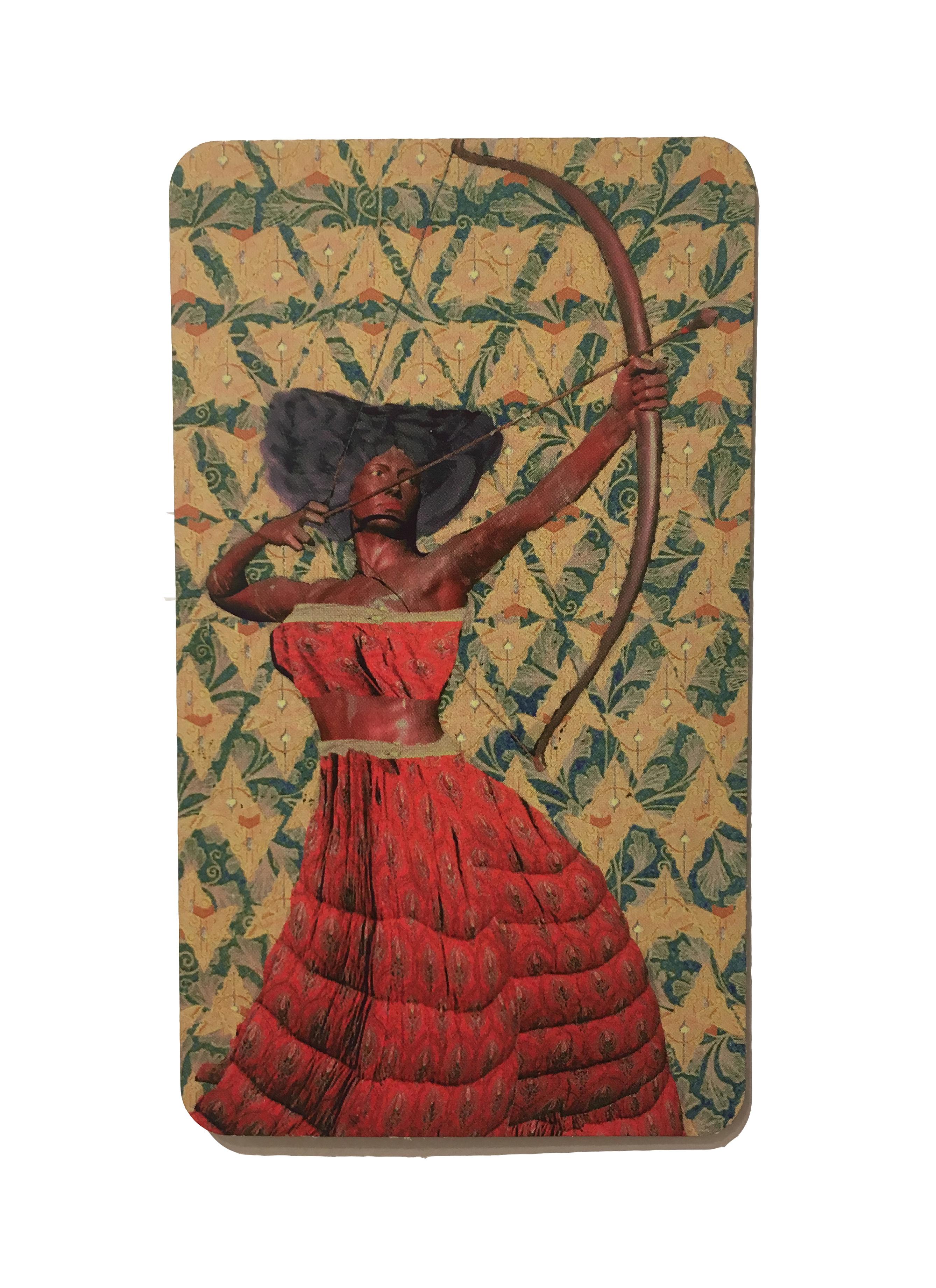 Schütze, Zodiac Digital Collage Druck, surreal, Astrologie, Metallic Rand (Braun), Figurative Print, von Deming King Harriman