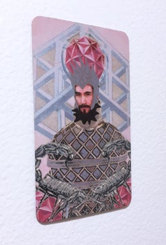 Scorpio, zodiac digital collage print, surreal, astrology, metallic gold edge