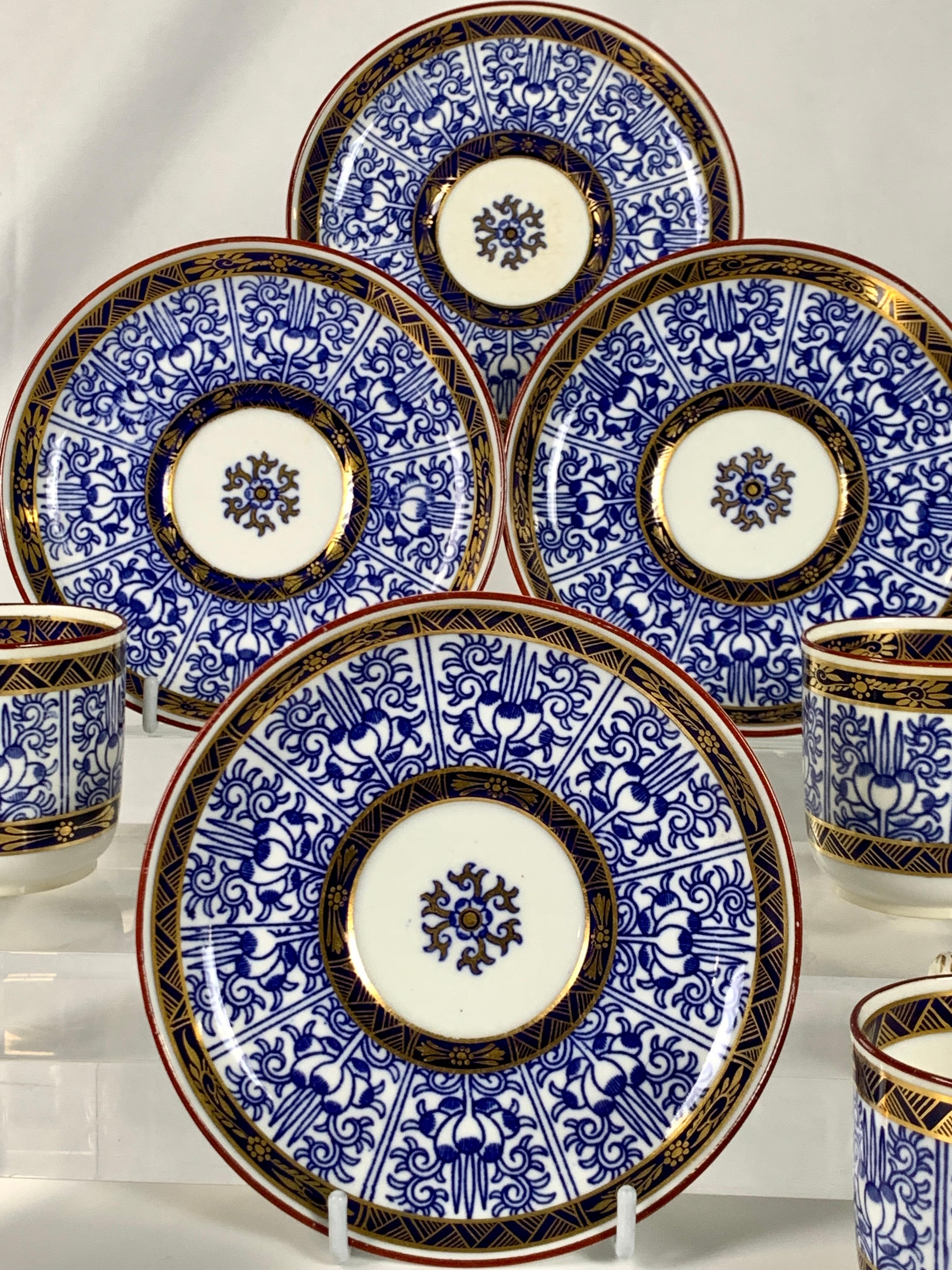 Regency Demitasse Blue and White Porcelain Cups and Saucers in the Royal Lily Pattern