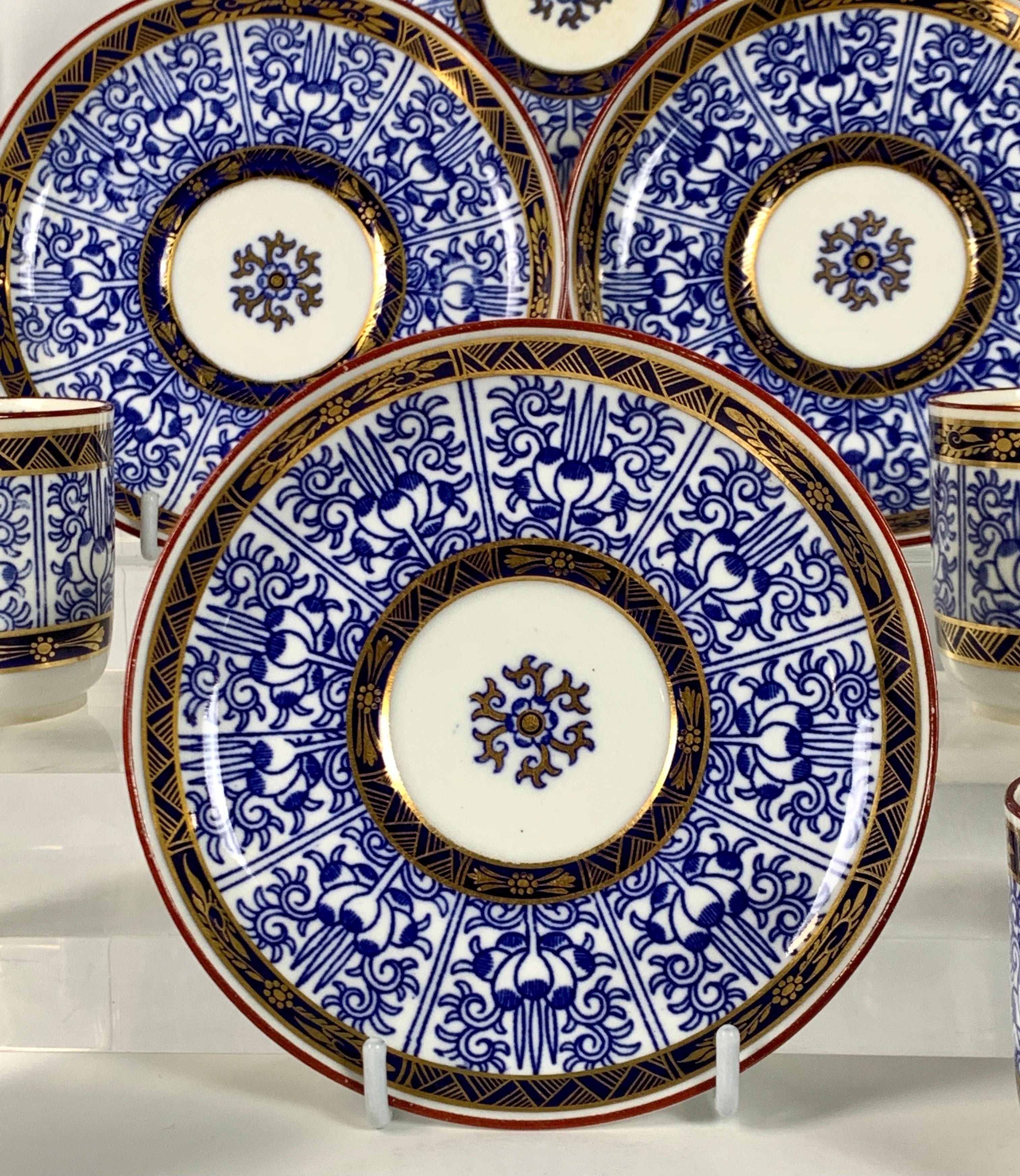 English Demitasse Blue and White Porcelain Cups and Saucers in the Royal Lily Pattern