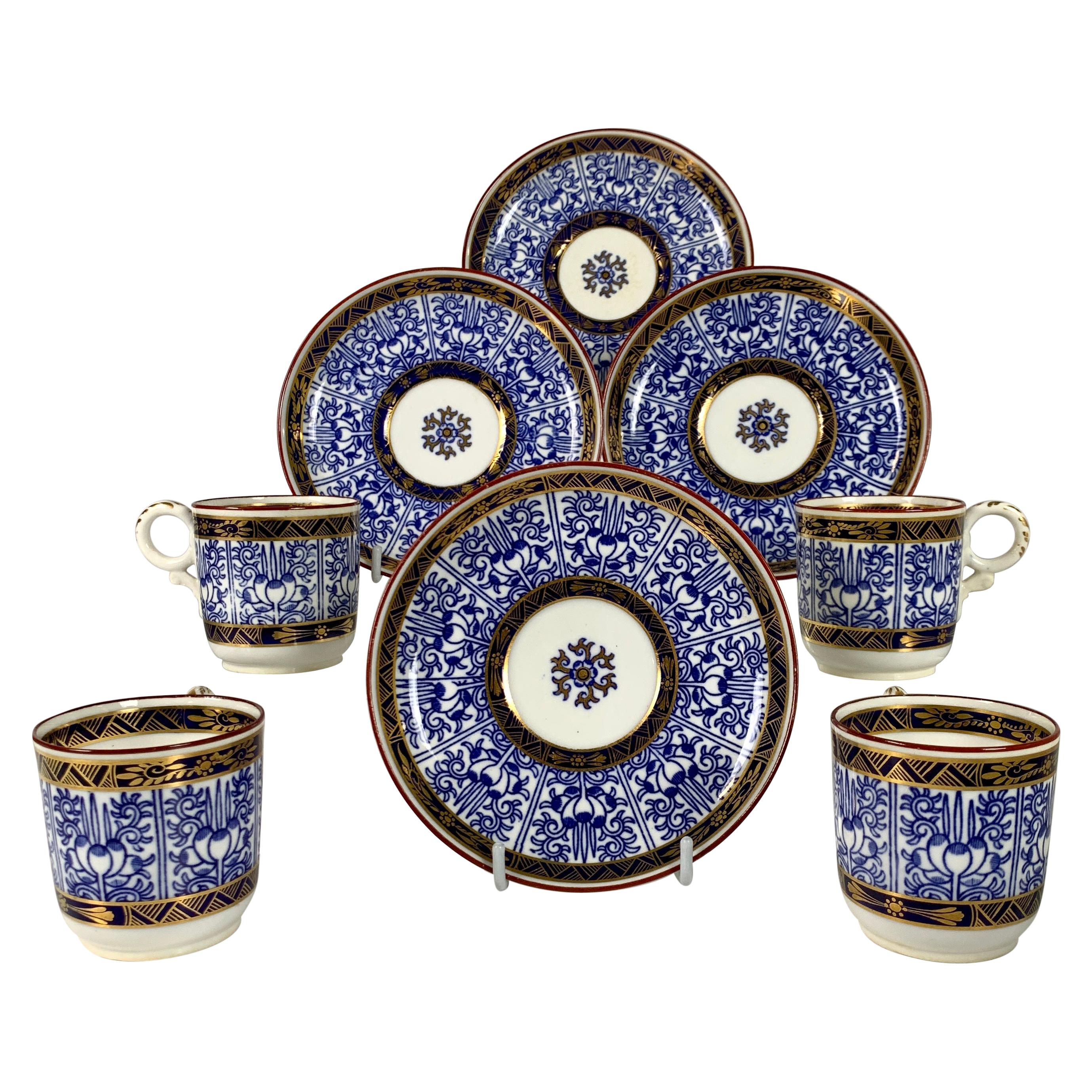 Demitasse Blue and White Porcelain Cups and Saucers in the Royal Lily Pattern