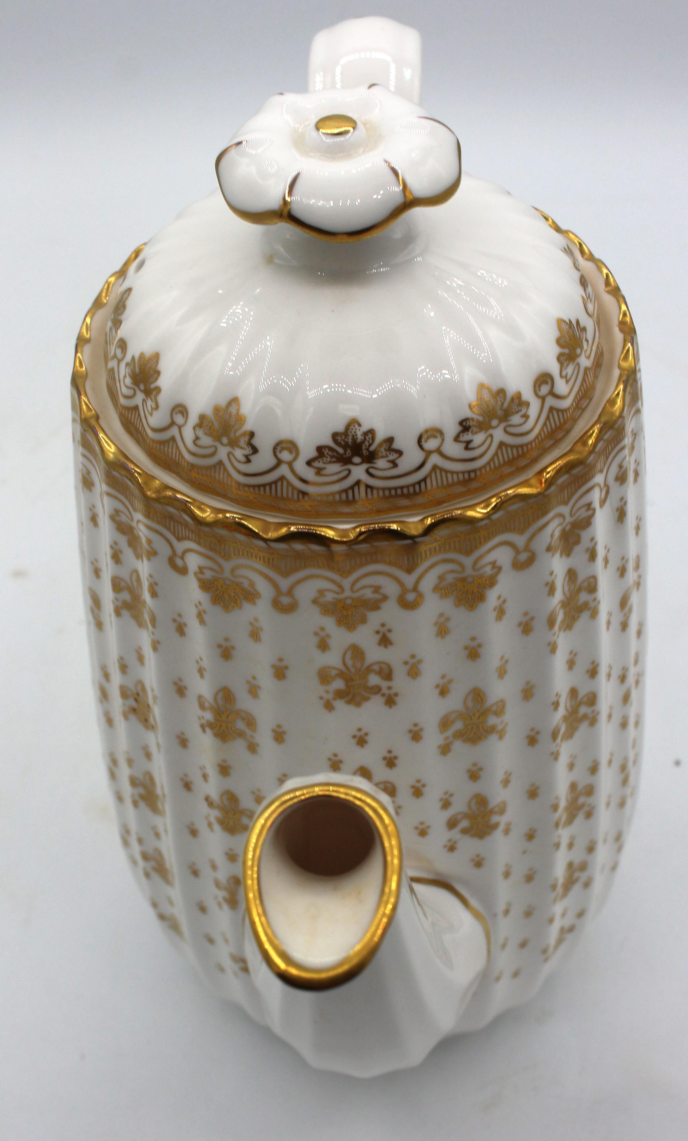Ceramic Demitasse Service for 12 with Large Pot & 12 Cups, Spode's Fleur de Lys Gold