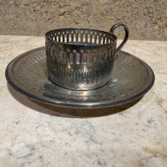 Demitasse Silver Cup Holder and Saucer Set of 6 by Selandia Silver Brazil