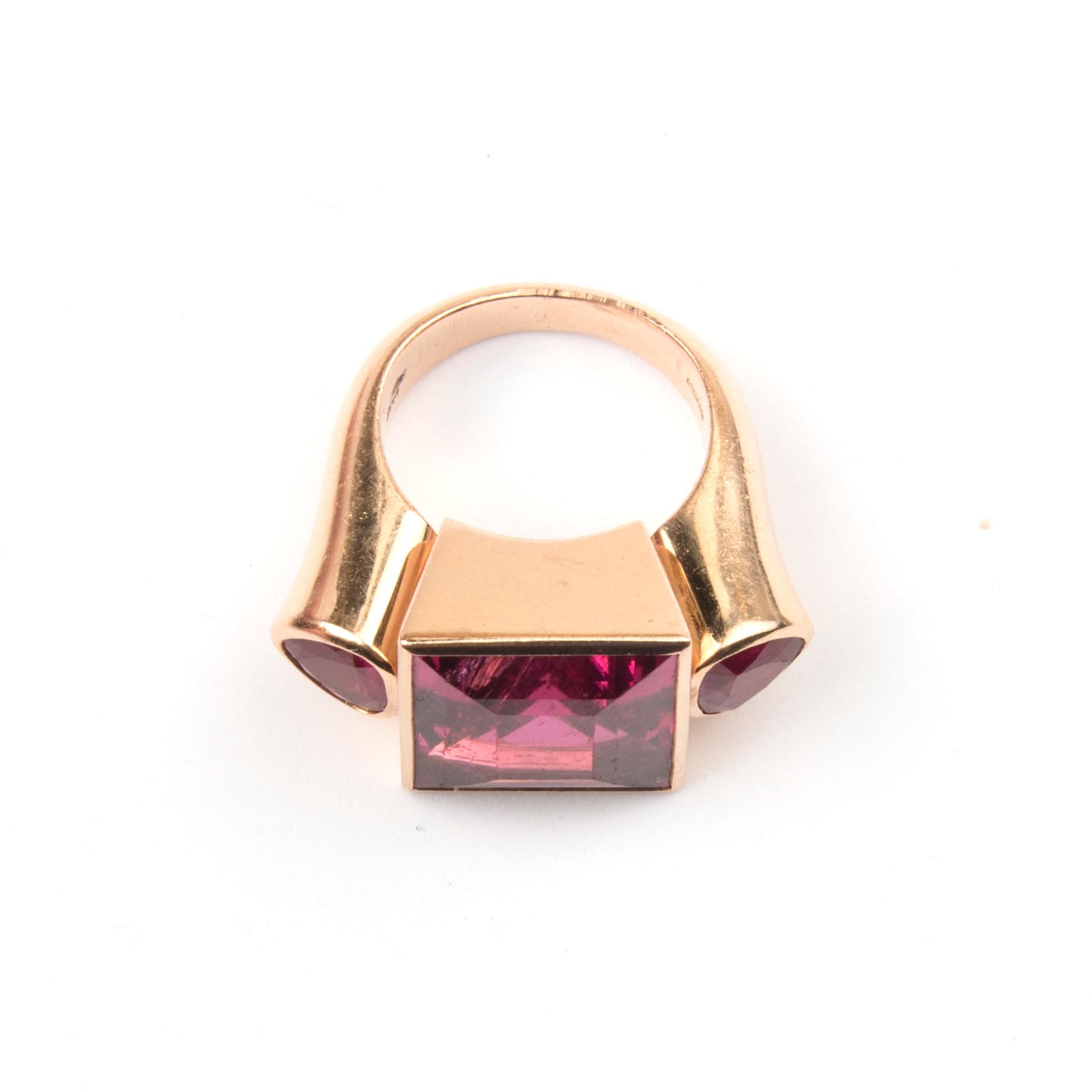 Demner 18k Pink Gold, Rubelite and Ruby Ring In Good Condition For Sale In London, GB