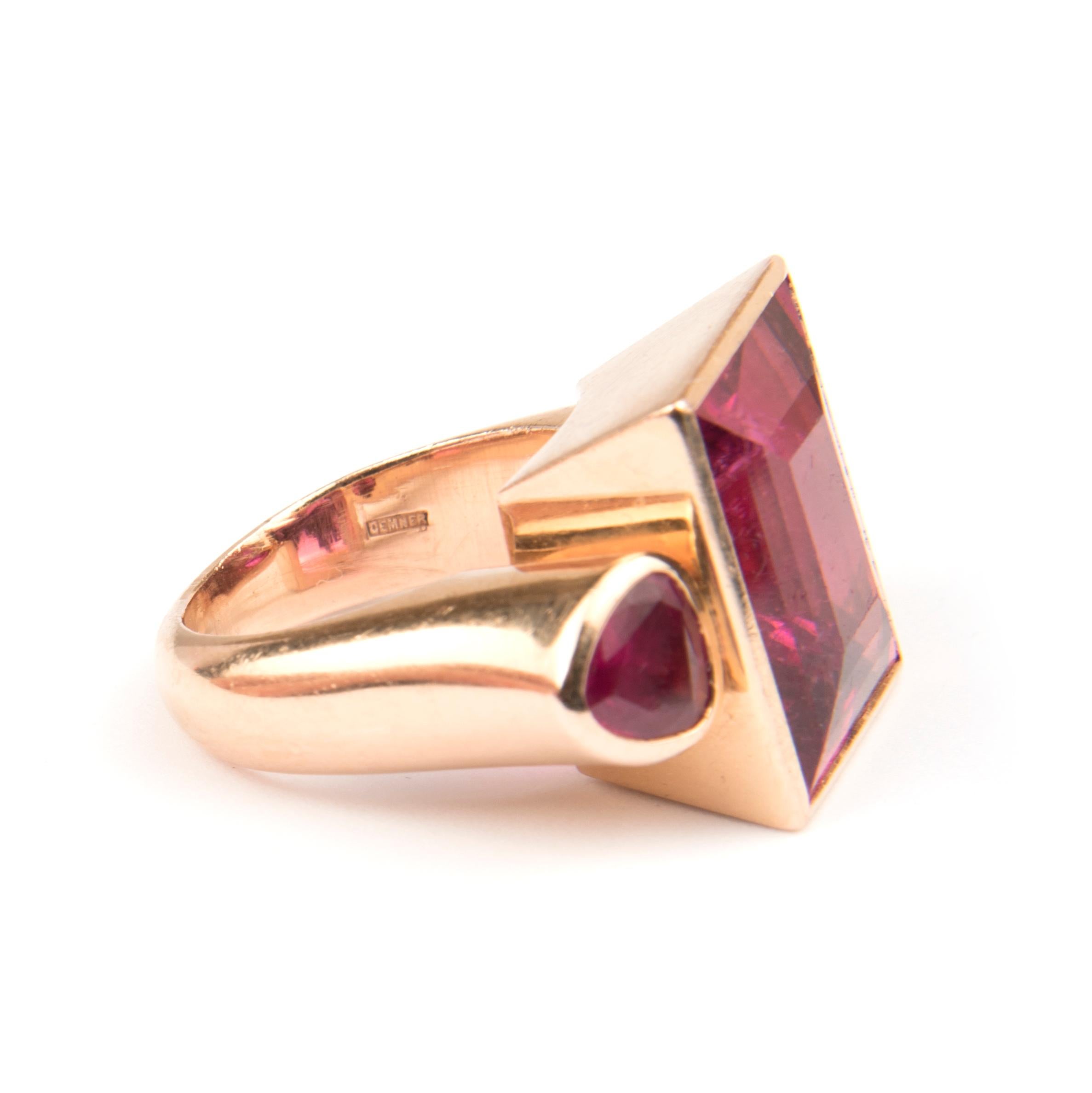 Women's or Men's Demner 18k Pink Gold, Rubelite and Ruby Ring For Sale