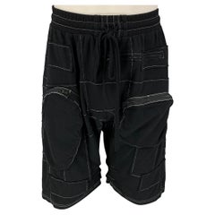 DEMOBAZA Size S Black White Contrast Stitch Cotton Drop-Crotch Shorts