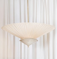 Pleated Shade, Beige Fabric Small Ceiling Pendant Lamp with Brass by Elsa Foulon