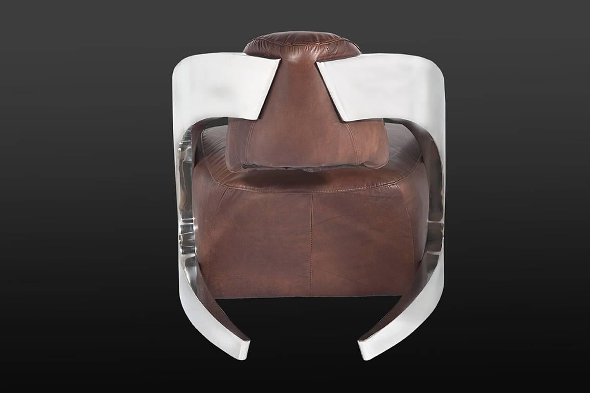 Demon Armchair with Polished Stainless Steel and in Whisky or Black Finish In Excellent Condition For Sale In Paris, FR