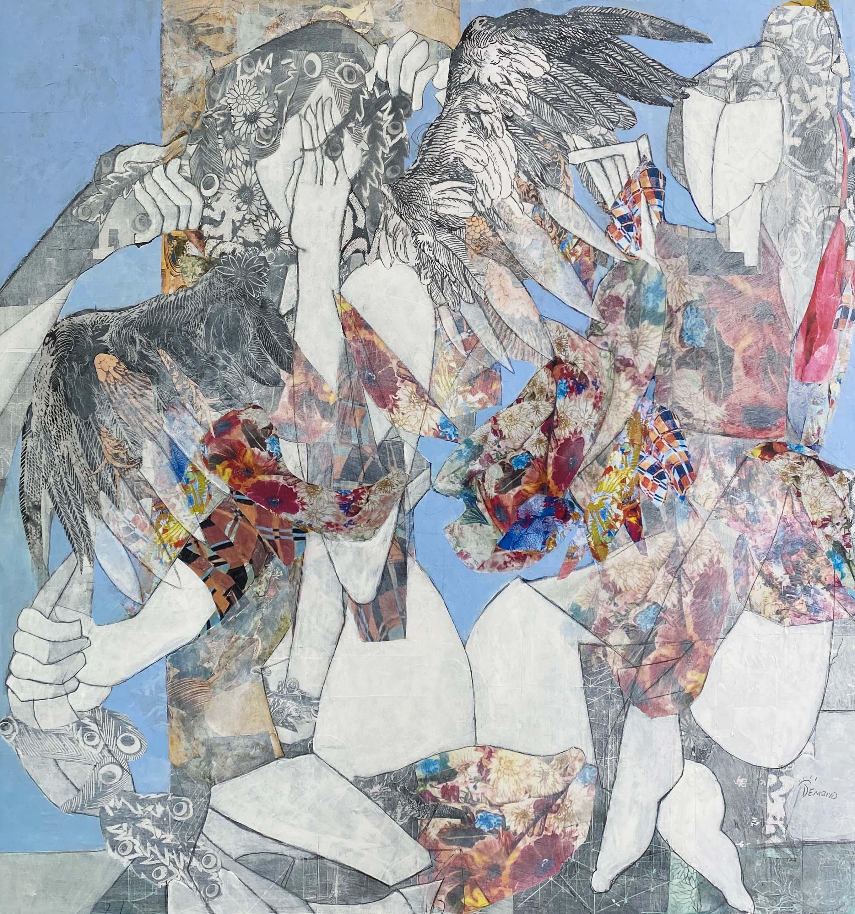 "Angel Figures" Mixed Media, Acrylic, Collage on Stretched Canvas, Unframed - Mixed Media Art by Demond Matsuo