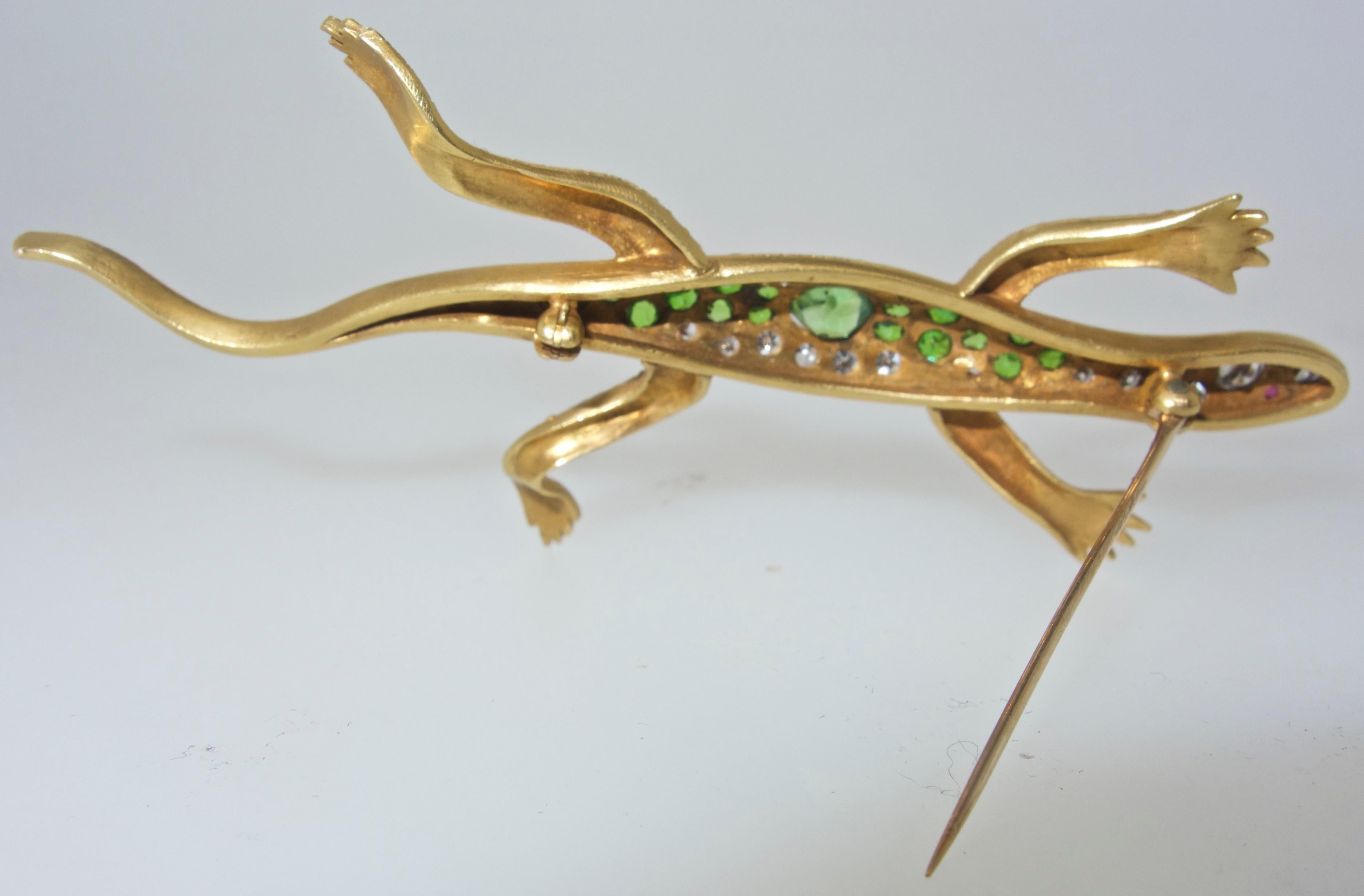 Demontoid Garnet and Diamond Lizard Brooch, C.D. Peacock für Damen oder Herren