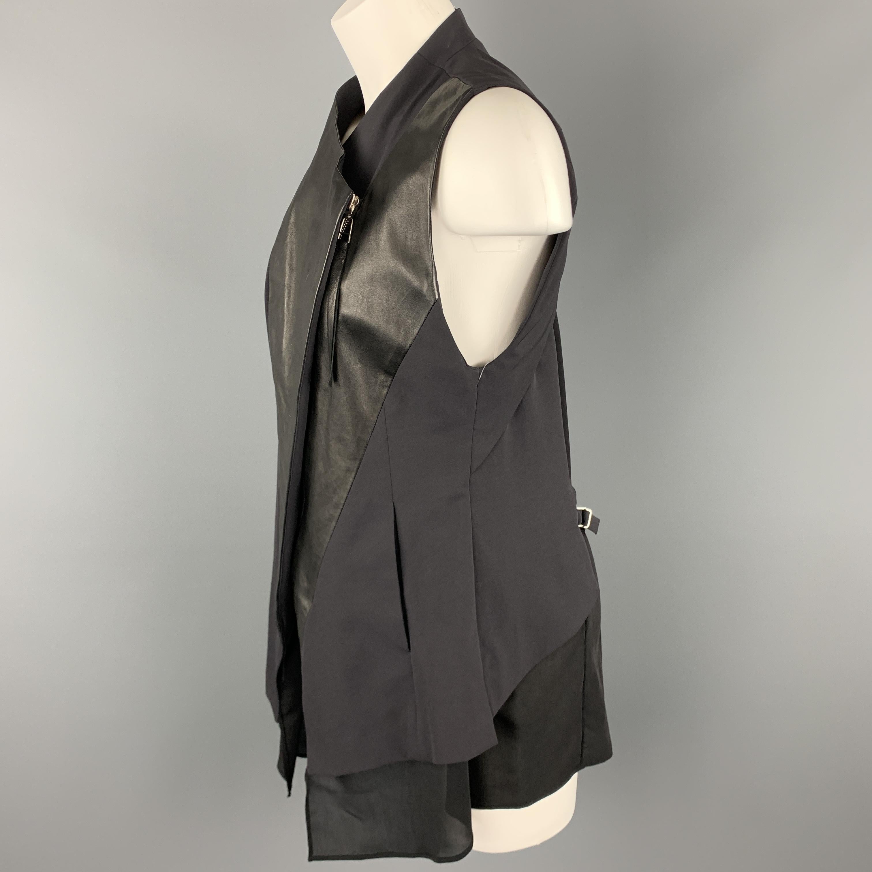 DEMOO PARKCHOONMO Size M Black Leather Panel Asymmetrical Zip Vest In Excellent Condition In San Francisco, CA