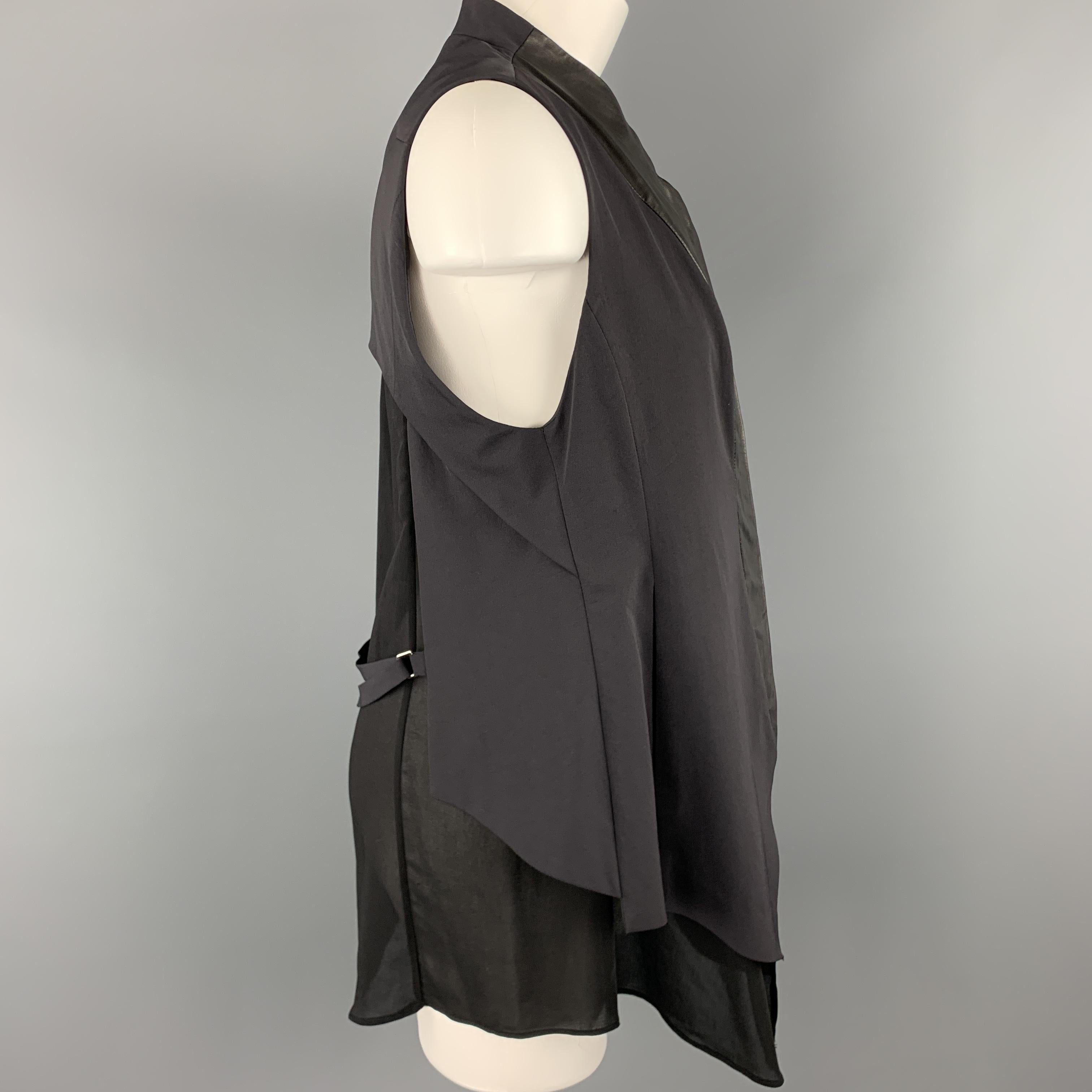 Women's DEMOO PARKCHOONMO Size M Black Leather Panel Asymmetrical Zip Vest