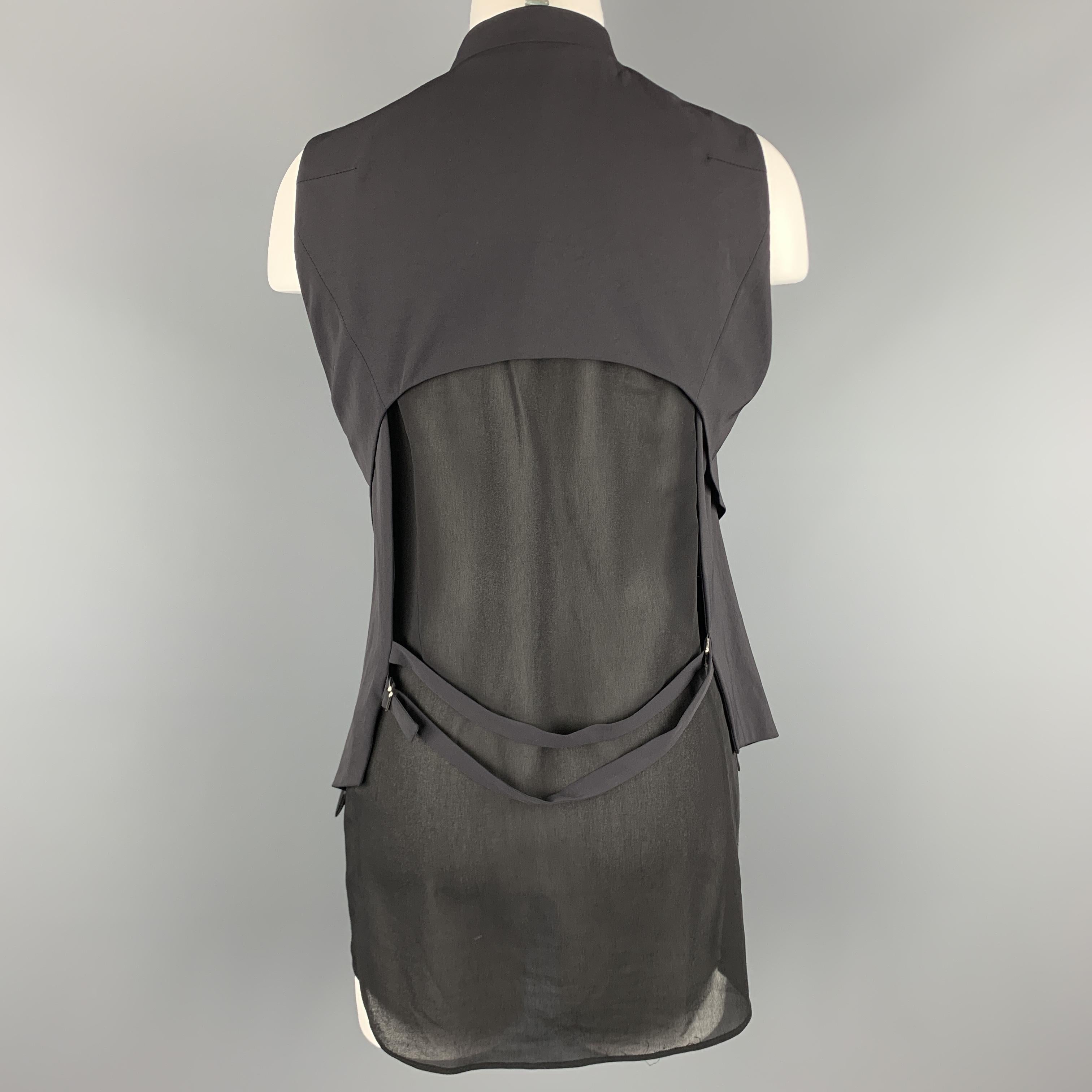 DEMOO PARKCHOONMO Size M Black Leather Panel Asymmetrical Zip Vest 1