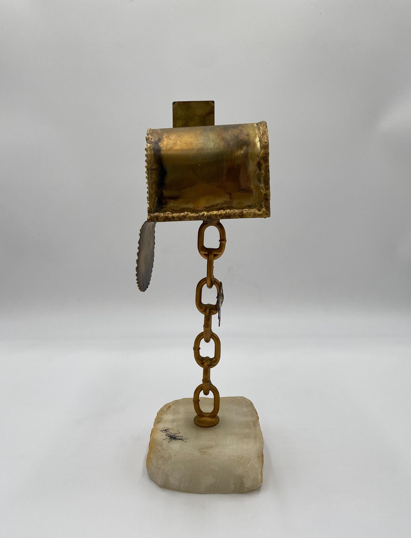 DeMott Brass & Onyx Mailbox Sculpture,  1970's  3
