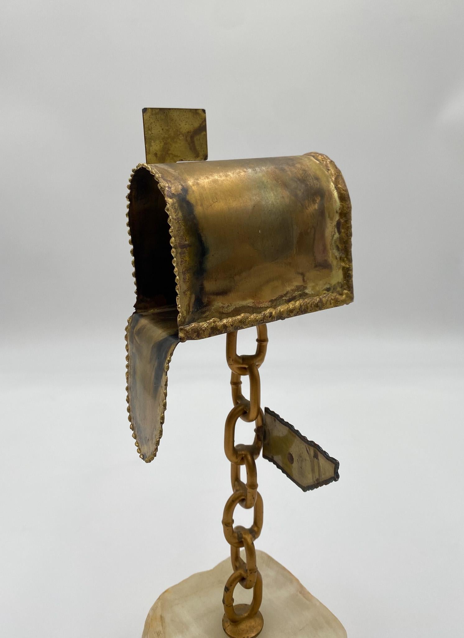 DeMott Brass & Onyx Mailbox Sculpture,  1970's  5