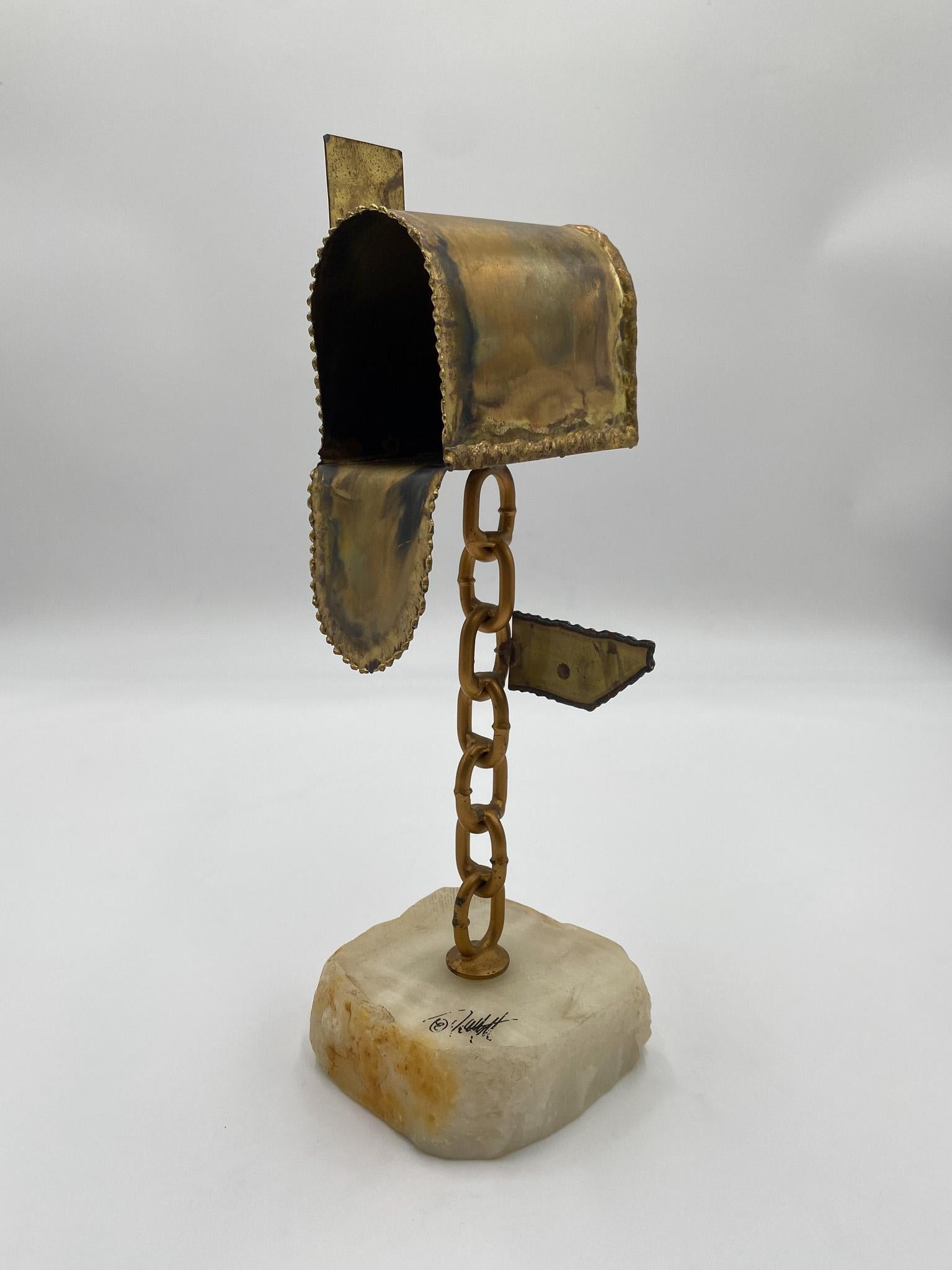 DeMott Brass & Onyx Mailbox Sculpture,  1970's. 
