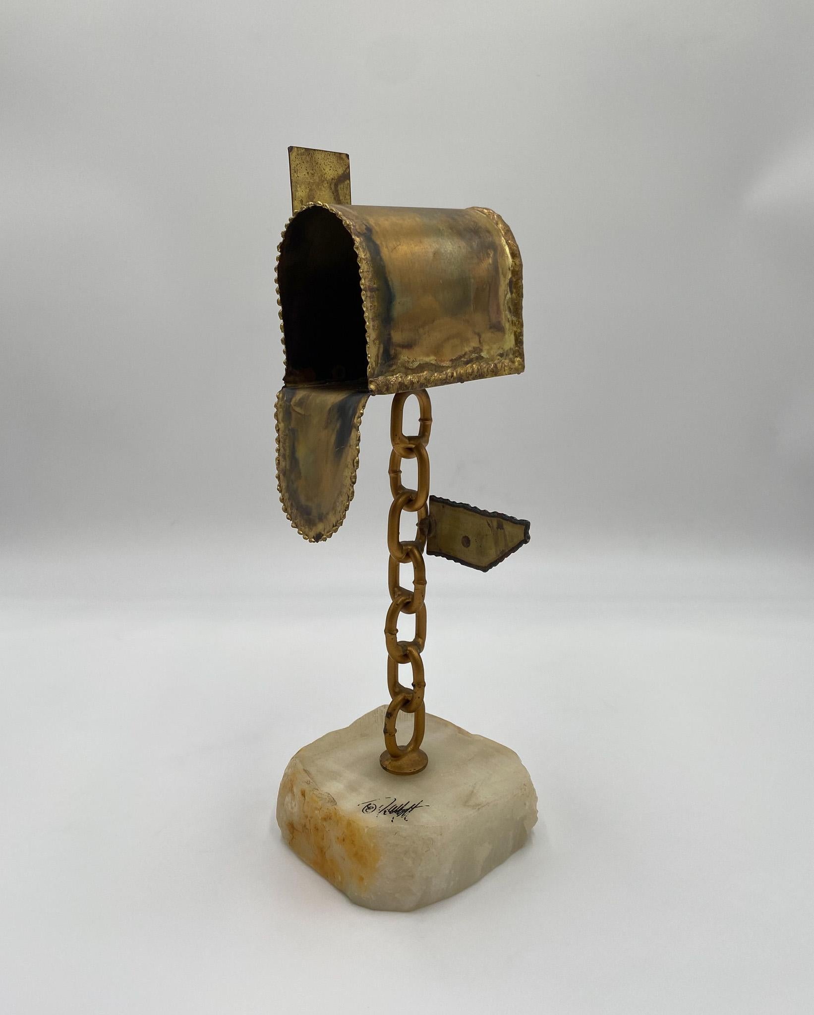 American DeMott Brass & Onyx Mailbox Sculpture,  1970's 