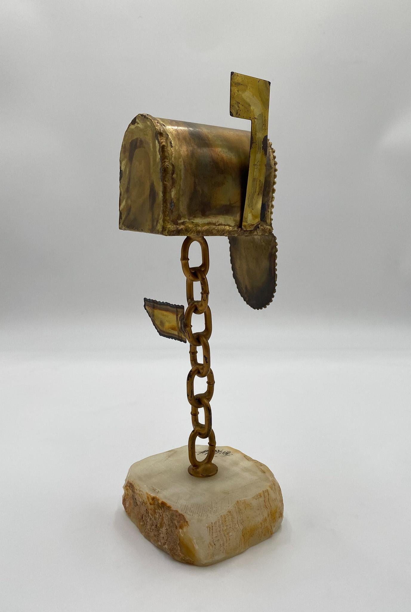 Welded DeMott Brass & Onyx Mailbox Sculpture,  1970's 