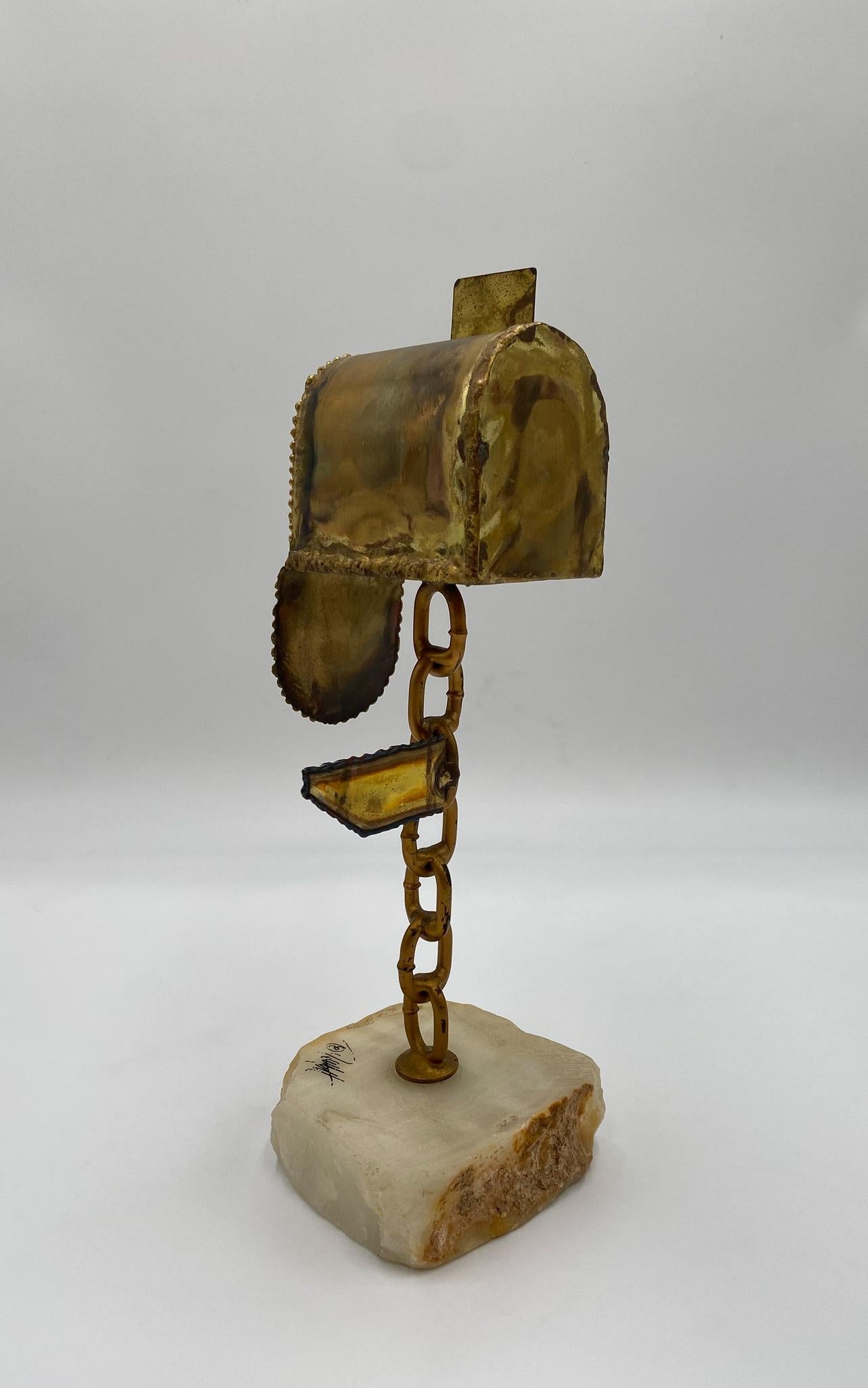 DeMott Brass & Onyx Mailbox Sculpture,  1970's  In Good Condition In Costa Mesa, CA
