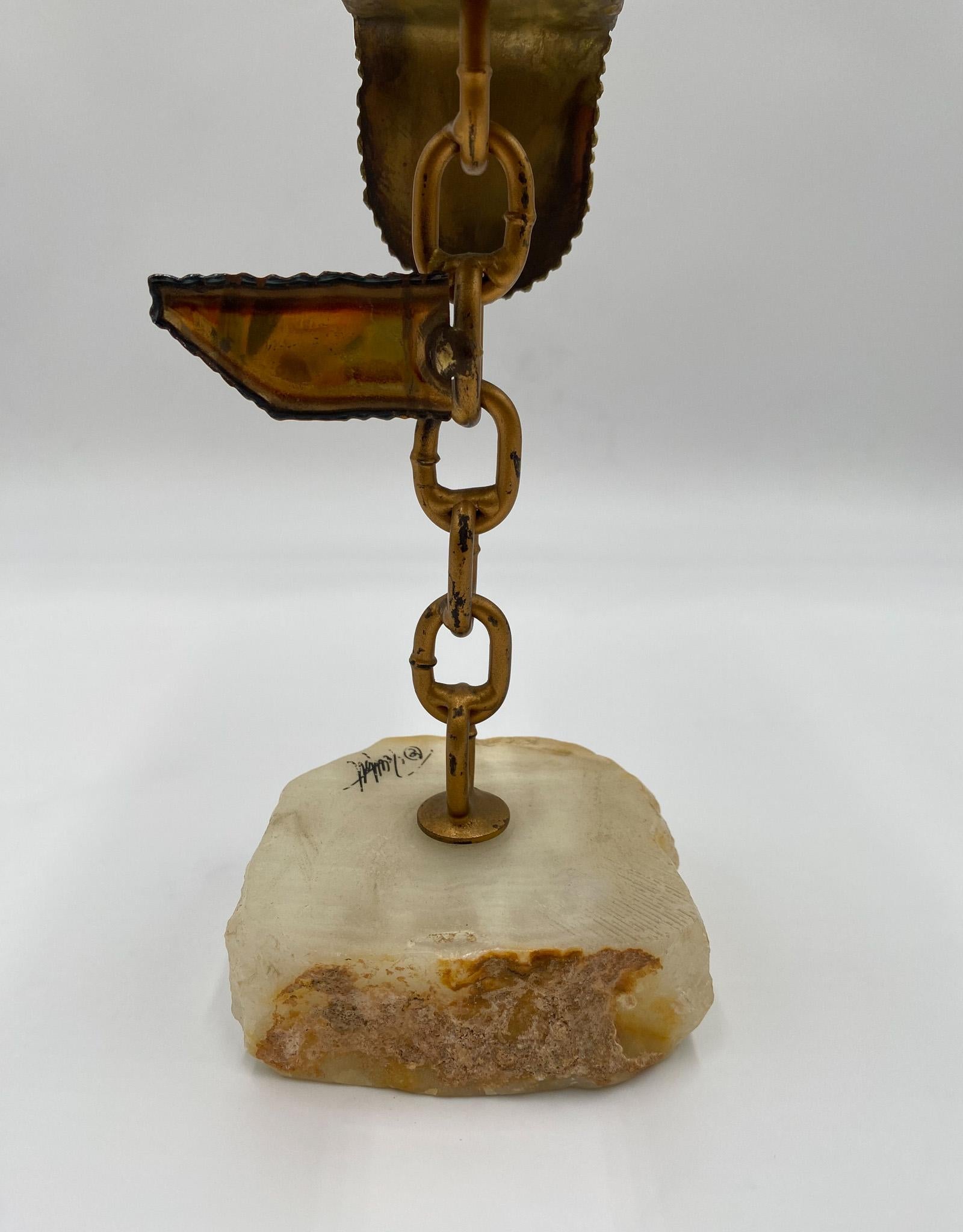 DeMott Brass & Onyx Mailbox Sculpture,  1970's  1