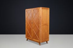 Demountable French Blond Oak Wardrobe with Diamond Pattern Doors, France, 1950s