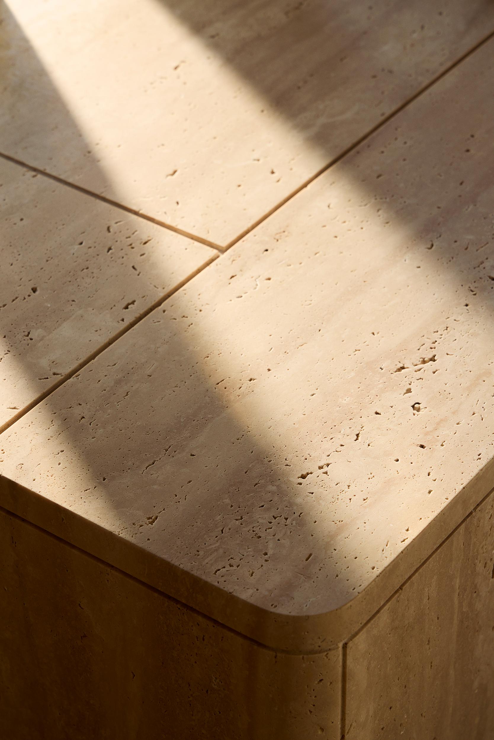 Contemporary Demure Coffee Table in Italian Travertine For Sale