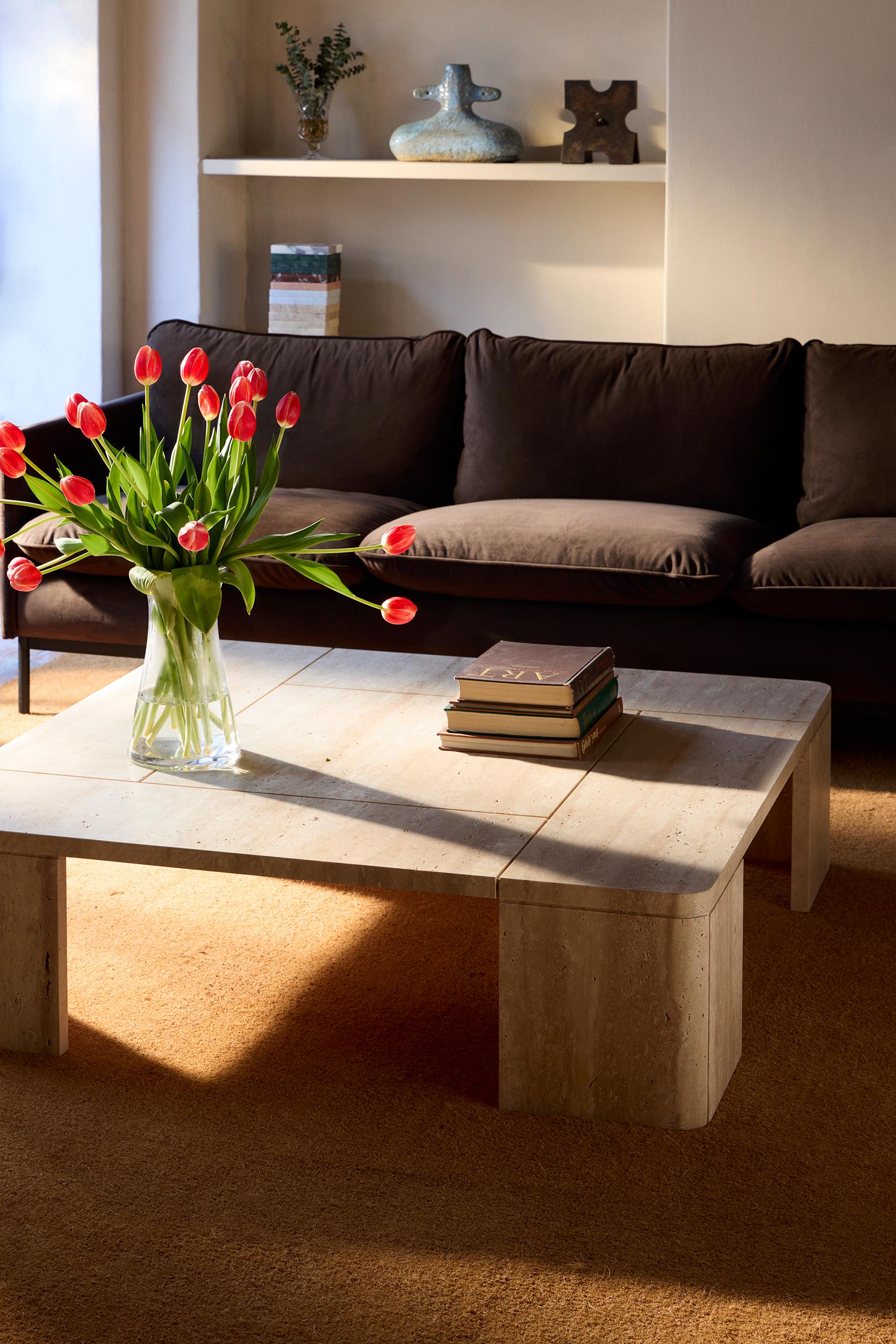 Demure Coffee Table in Italian Travertine For Sale 1