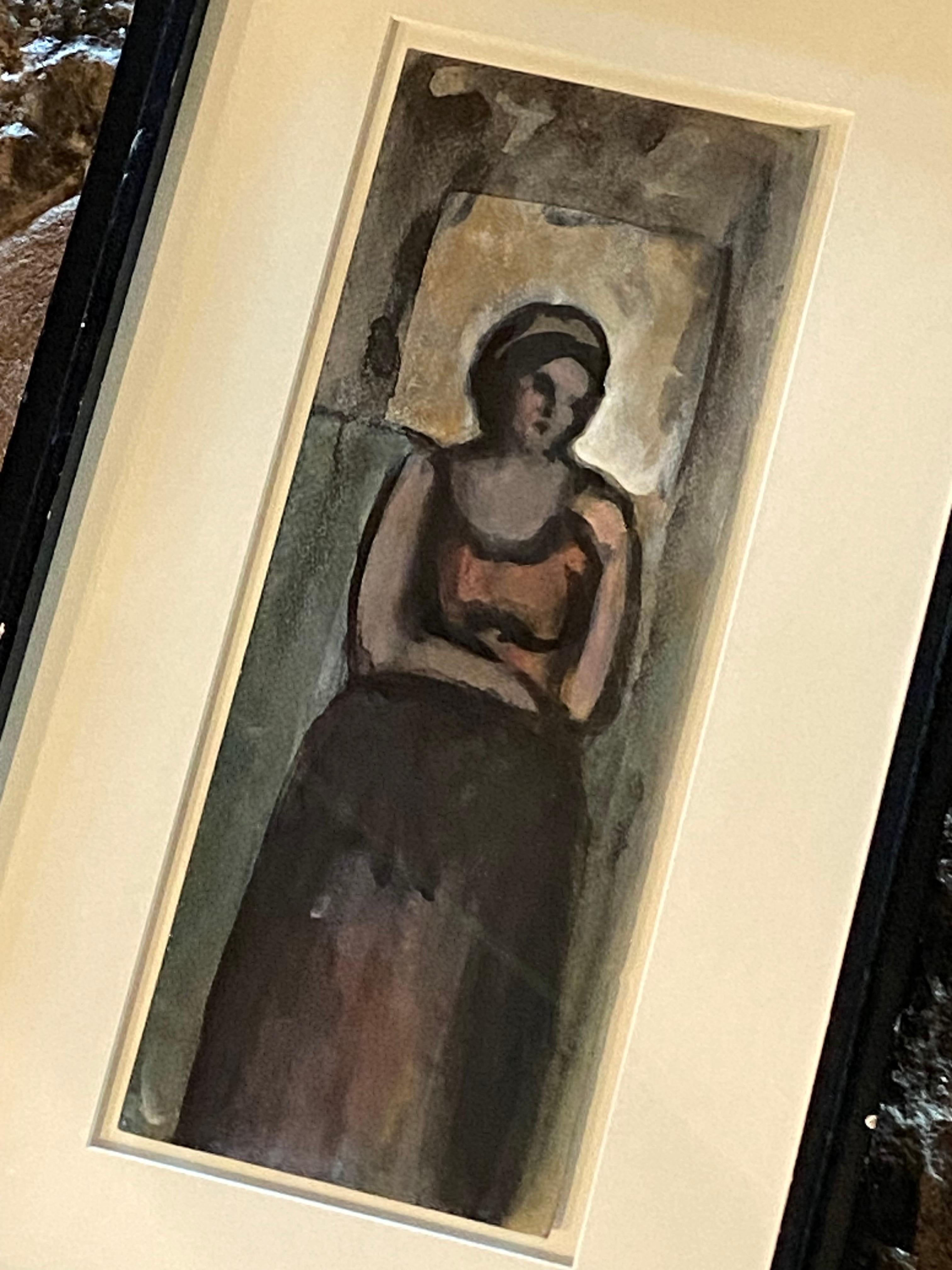 XX secolo Acquerello pudico di donna in posa pensierosa in vendita