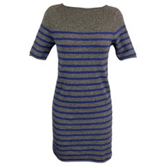 DEMYLEE Size S Grey & Navy Knitted Stripe Cashmere Dress