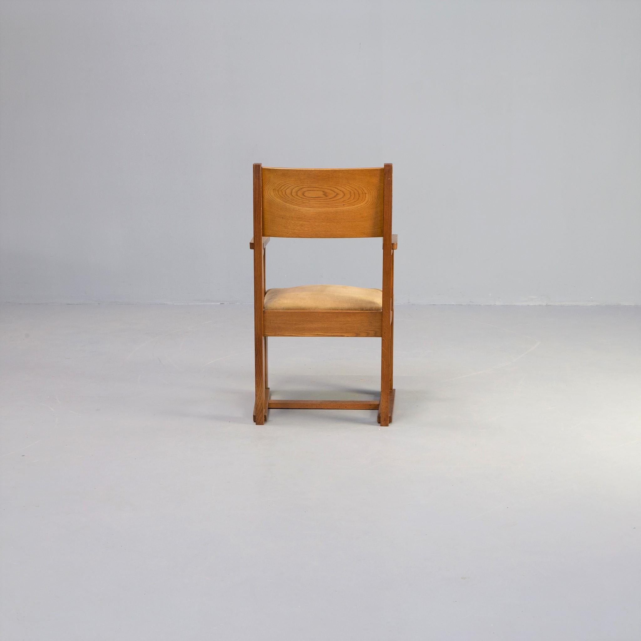 Upholstery Den Haag Art Deco Solid Oak Side or Desk Chair, Netherlands, 1930s For Sale