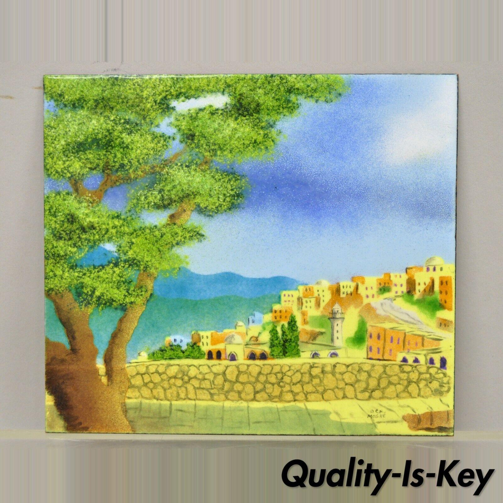 Den Moshe signed enamel on copper small painting yellow countryside 7 x 8 Art. Item features enamel on copper painting, artist signature to bottom right corner, beautiful subject and color, unframed. Circa late 20th century. Measurements: 7