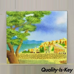 Den Moshe Signed Enamel on Copper Small Painting Yellow Countryside Art