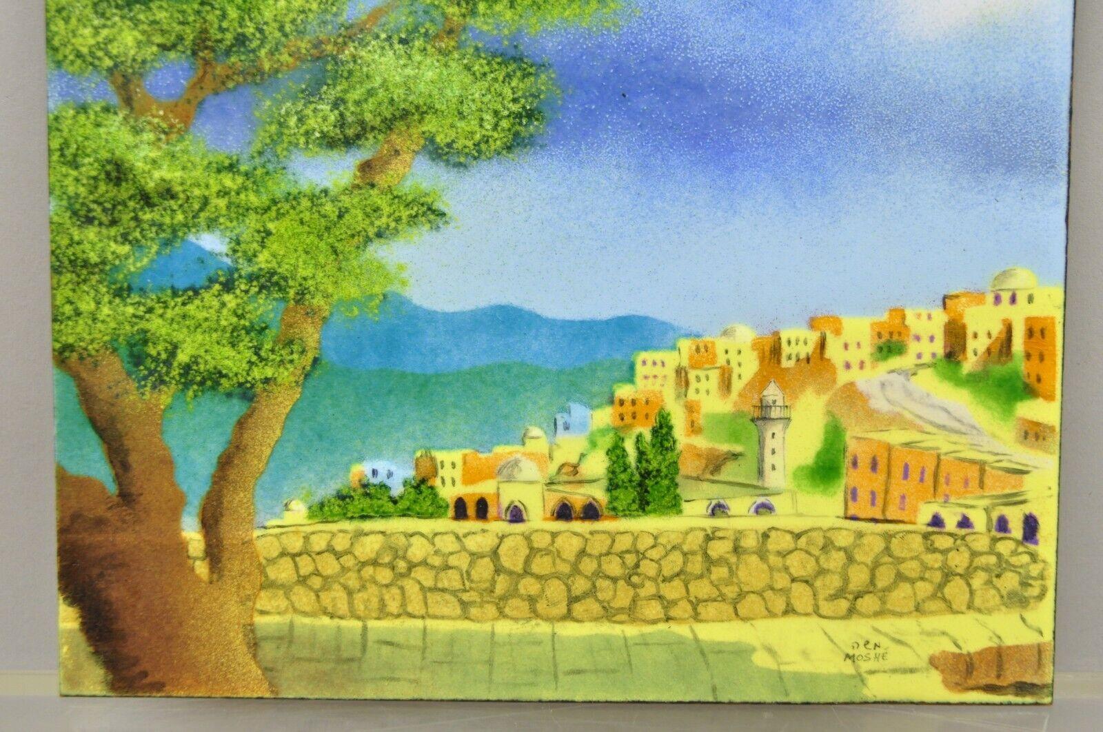 Den Moshe Signed Enamel on Copper Small Painting Yellow Countryside Art In Good Condition In Philadelphia, PA