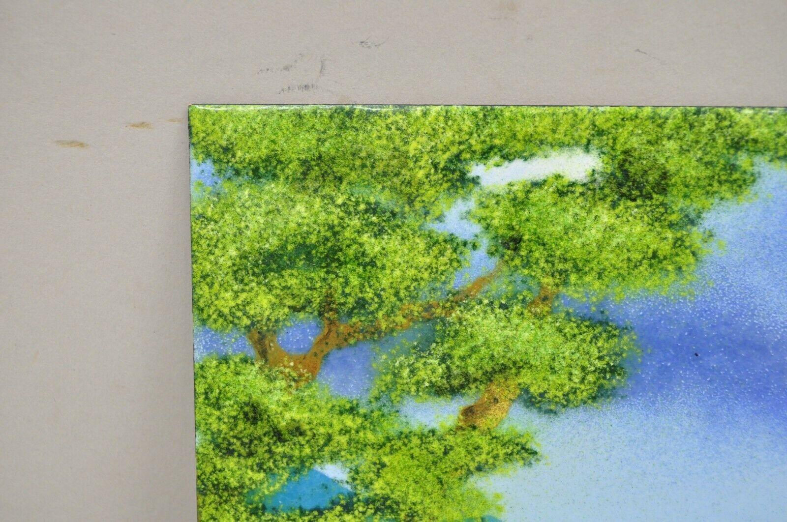 20th Century Den Moshe Signed Enamel on Copper Small Painting Yellow Countryside Art