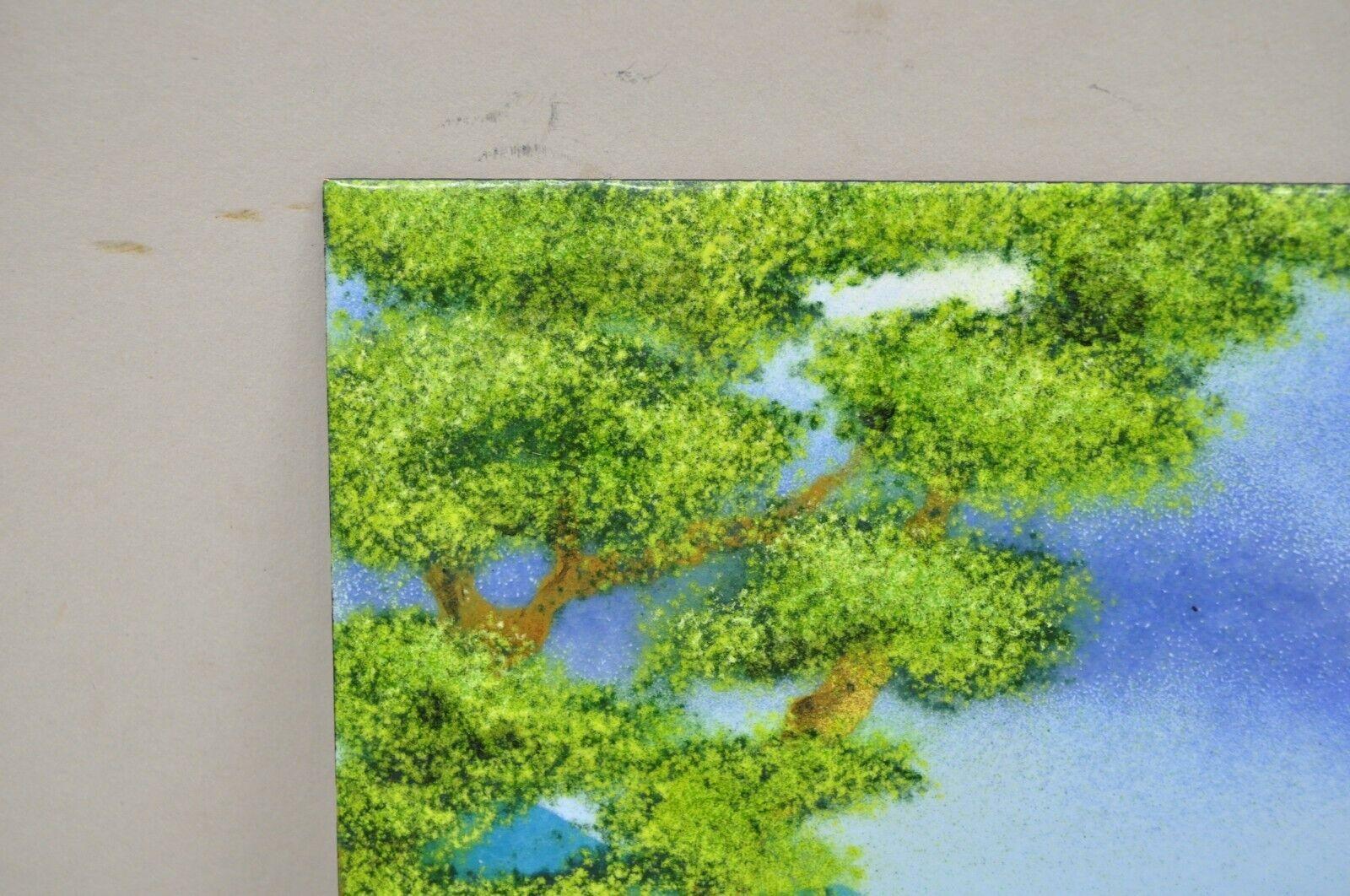 20ième siècle Petite peinture jaune d'art de la campagne en émail sur cuivre signée Den Moshe en vente