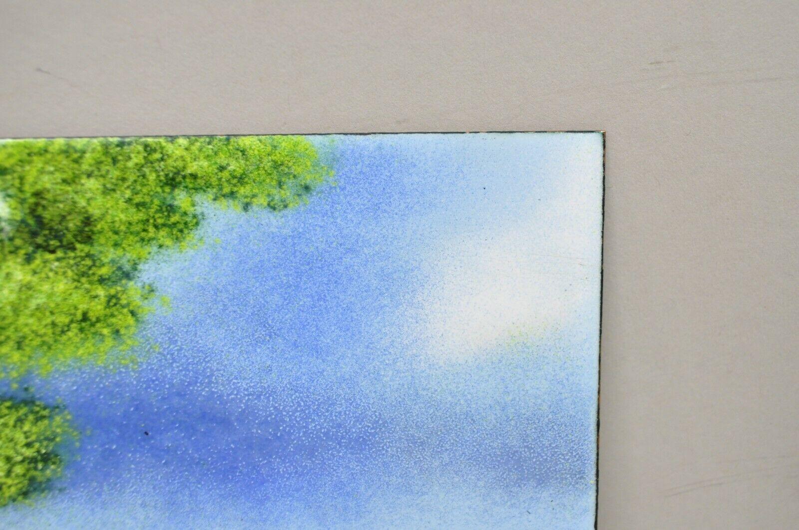 Den Moshe Signed Enamel on Copper Small Painting Yellow Countryside Art 1