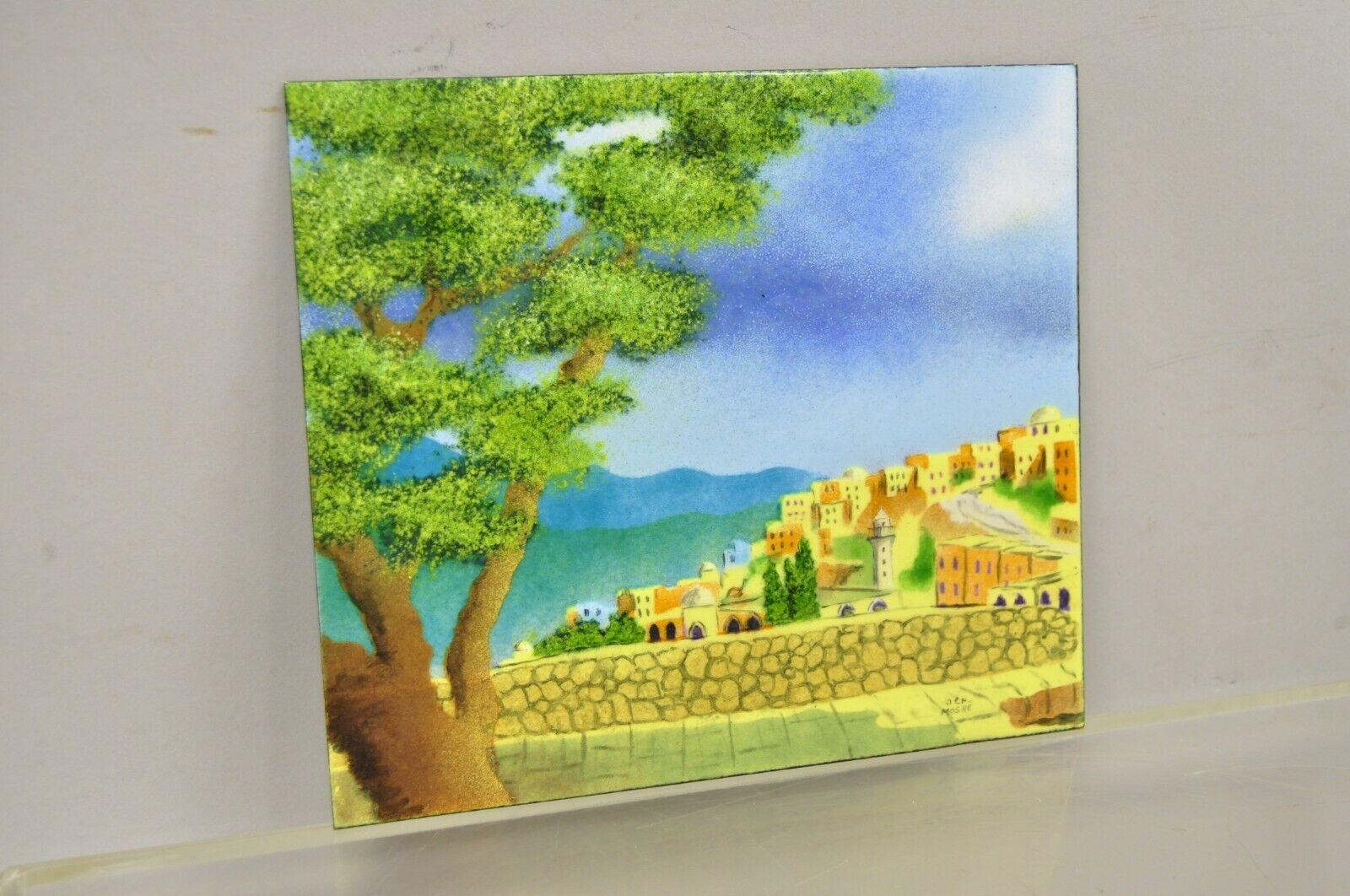 Den Moshe Signed Enamel on Copper Small Painting Yellow Countryside Art For Sale 3