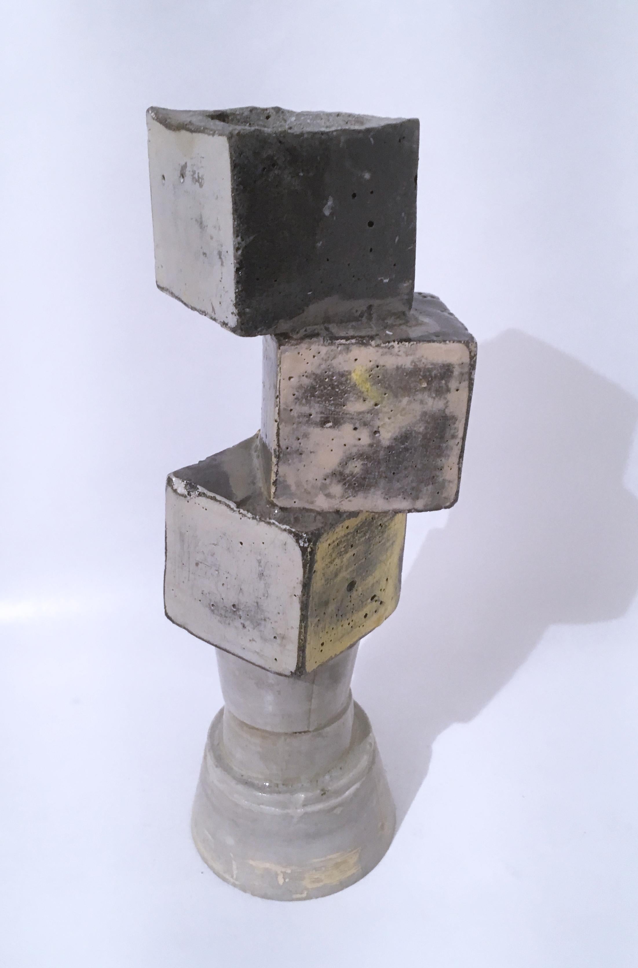 Balancing Block Votive Sculpture, 2020 - Gray Abstract Sculpture by Dena Paige Fischer