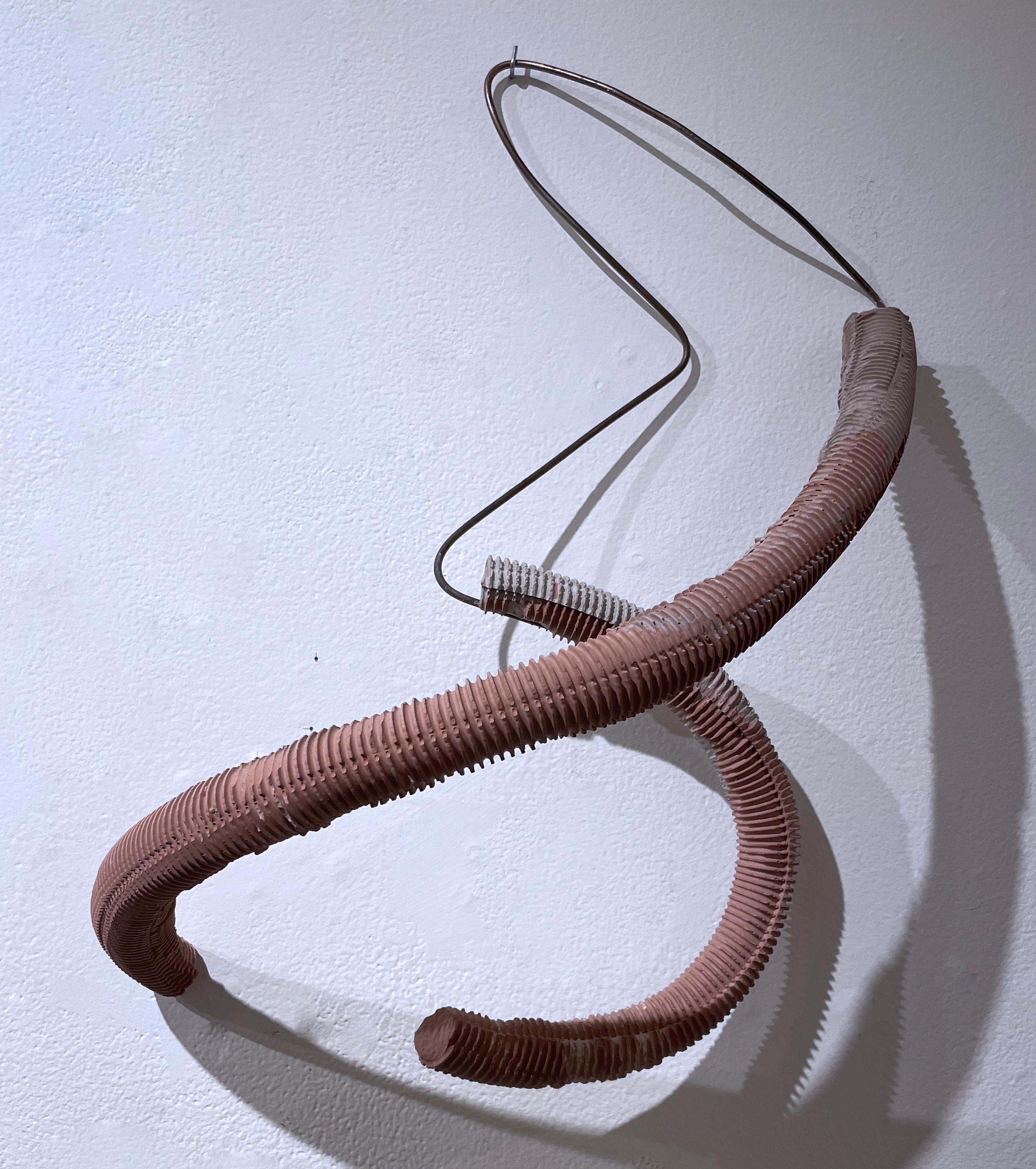 Dancing Wire Form (2022), terracotta concrete abstract sculpture, metal wire - Sculpture by Dena Paige Fischer