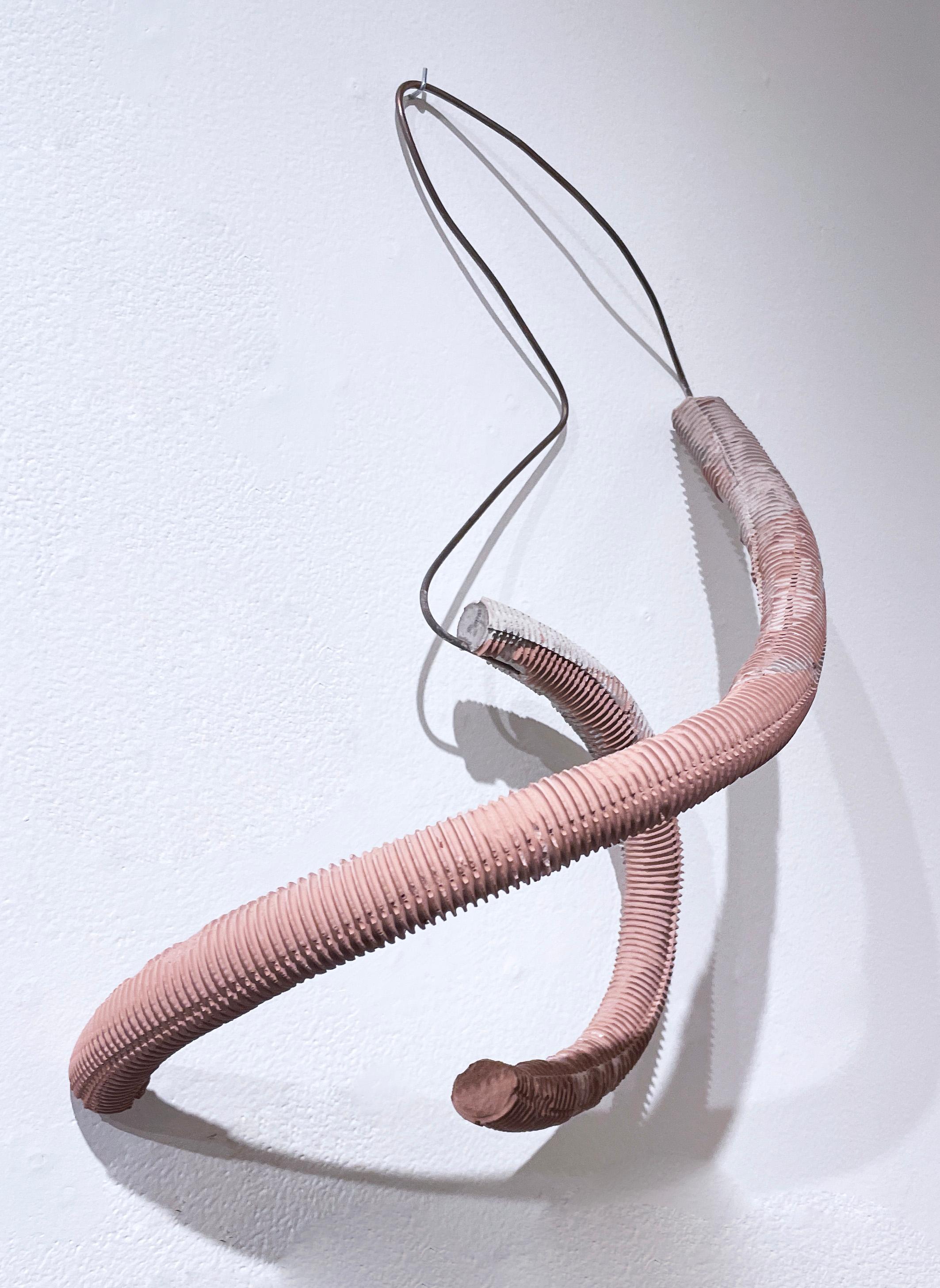 Dancing Wire Form (2022), terracotta concrete abstract sculpture, metal wire