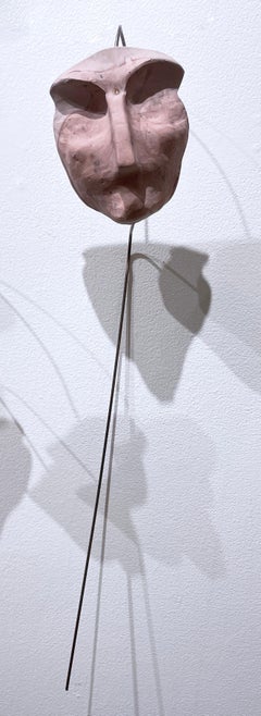 Dusty Rose Sage (2022), terracotta concrete abstract face sculpture, metal wire