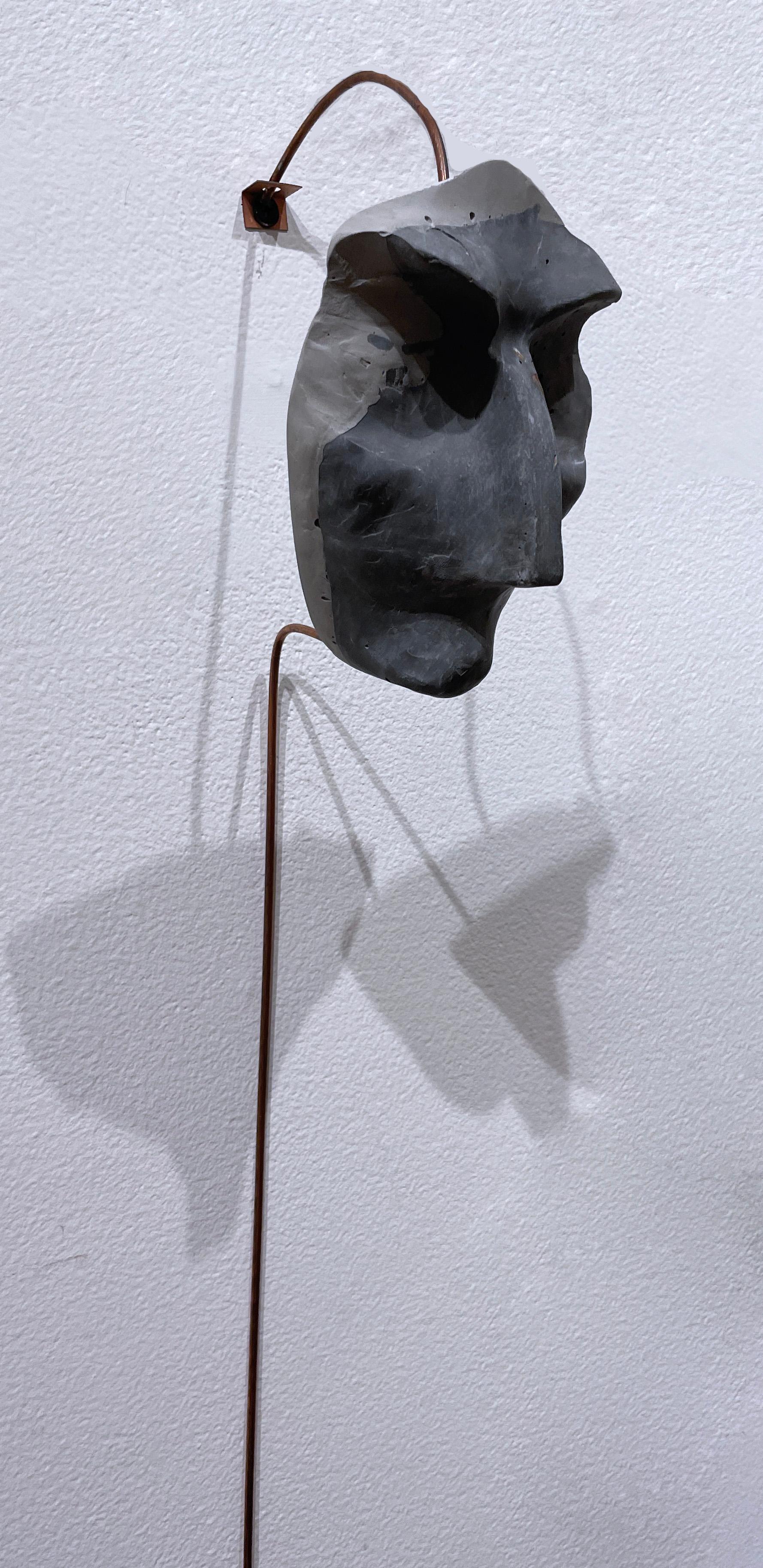 Marbled Sage (2022), gray concrete abstract face sculpture, metal wire, earthy - Sculpture by Dena Paige Fischer