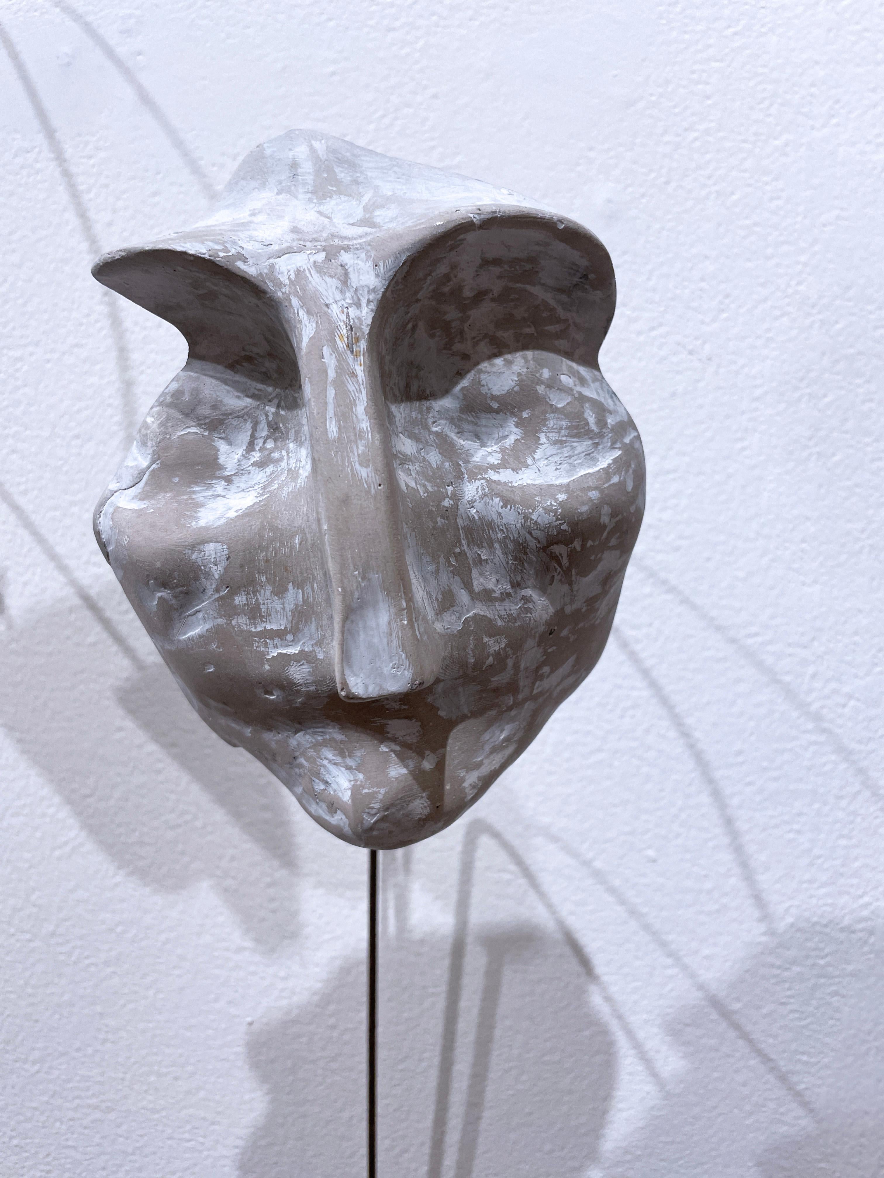 Whitewashed Sage (2022), gray white concrete face sculpture, metal wire, earthy - Contemporary Sculpture by Dena Paige Fischer