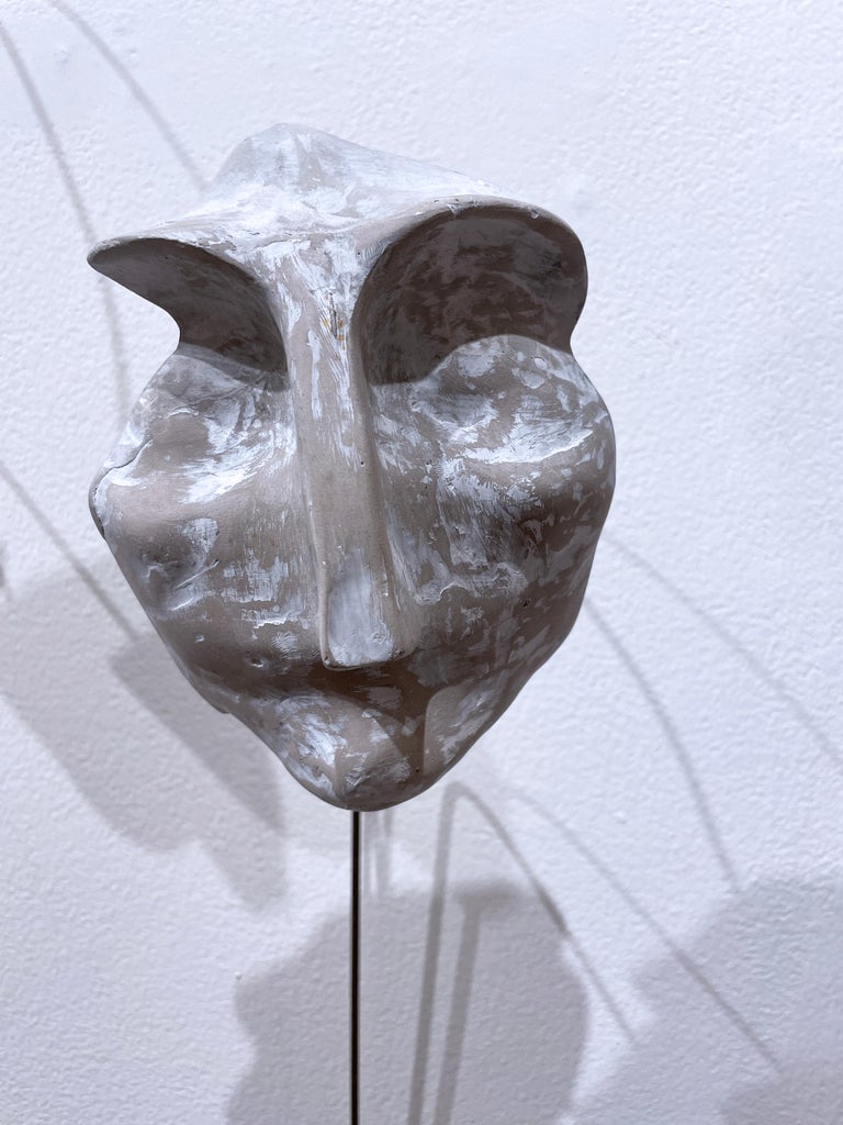 Modern Wood Carved Sculpture Depicting Face in Abstract Shapes