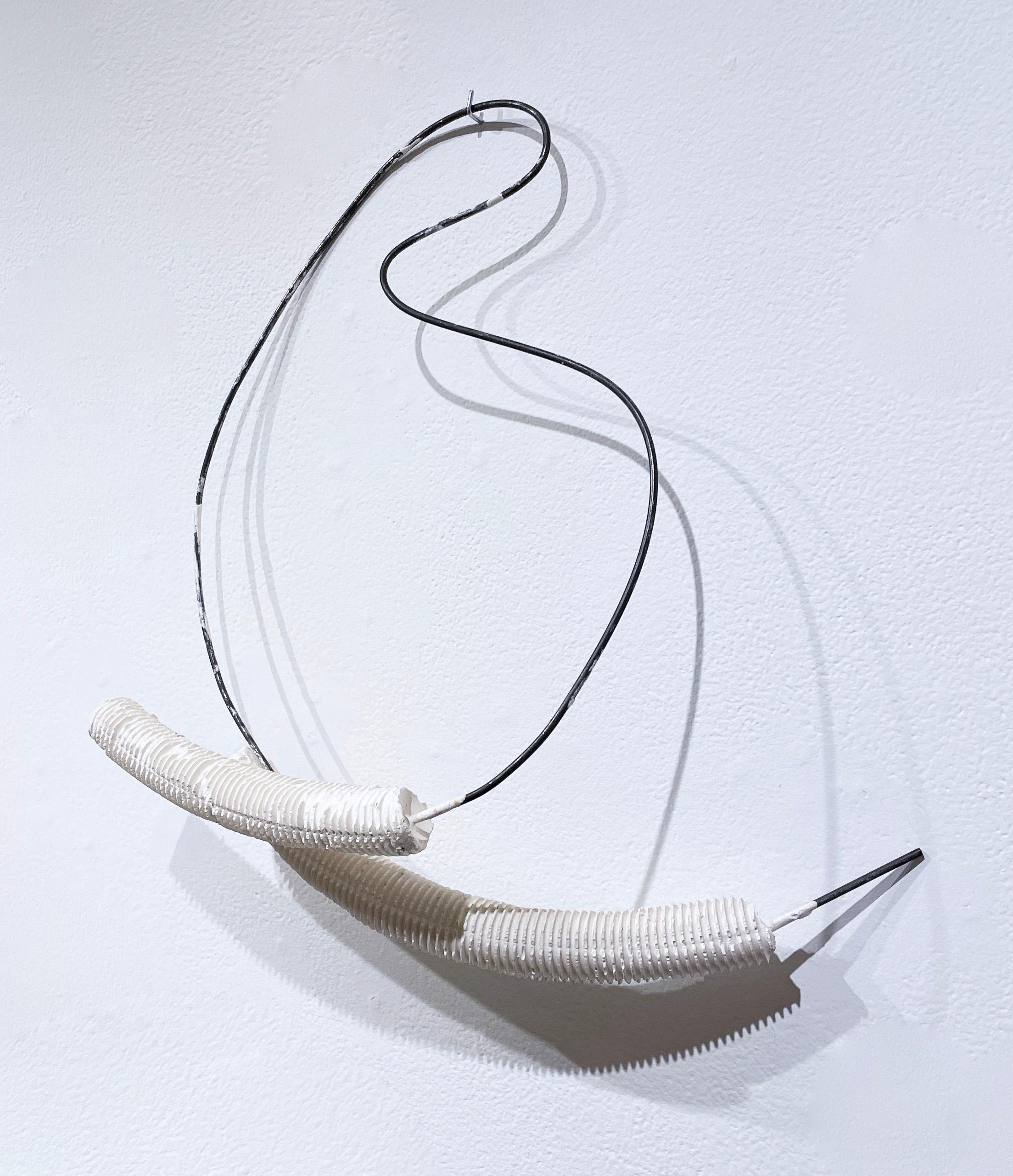 Wire Form with Crossed Legs (2021), white hydrocal abstract sculpture, metal - Sculpture by Dena Paige Fischer