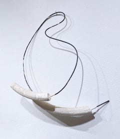 Wire Form with Crossed Legs (2021), white hydrocal abstract sculpture, metal