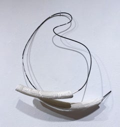 Wire Form with Crossed Legs (2021), white hydrocal abstract sculpture, metal