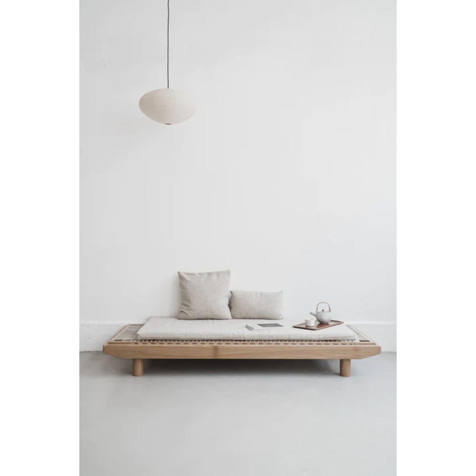 Dena Wool Greige Daybed by La Lune
Dimensions: D 75 x W 200 x H 31 cm.
Materials: Oak and Wool.
Oak structure, mattresses and cushions in wool or linen. Produced in France. Available in Warm Grey.
Custom sizes available. Please contact us.

La Lune